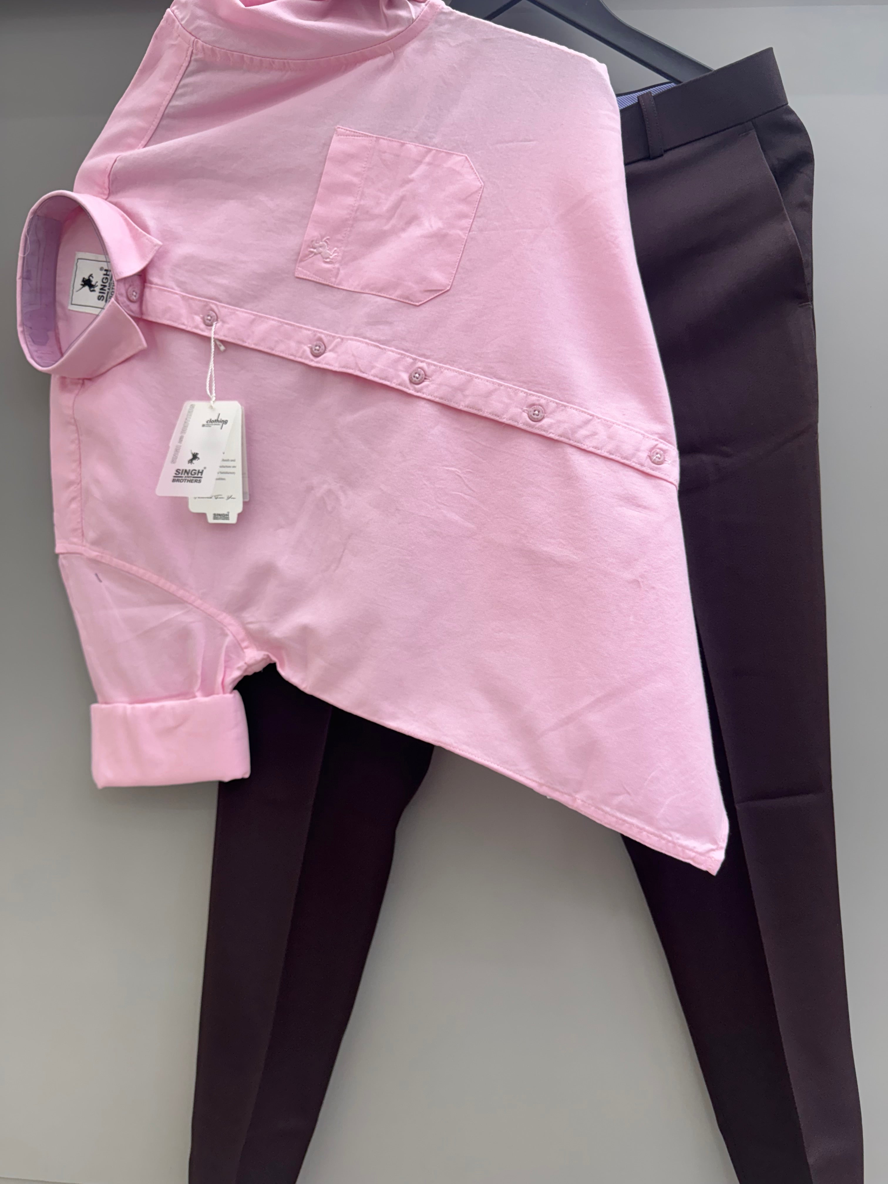 Pink Cotton Oxford Shirt With Formal Pant