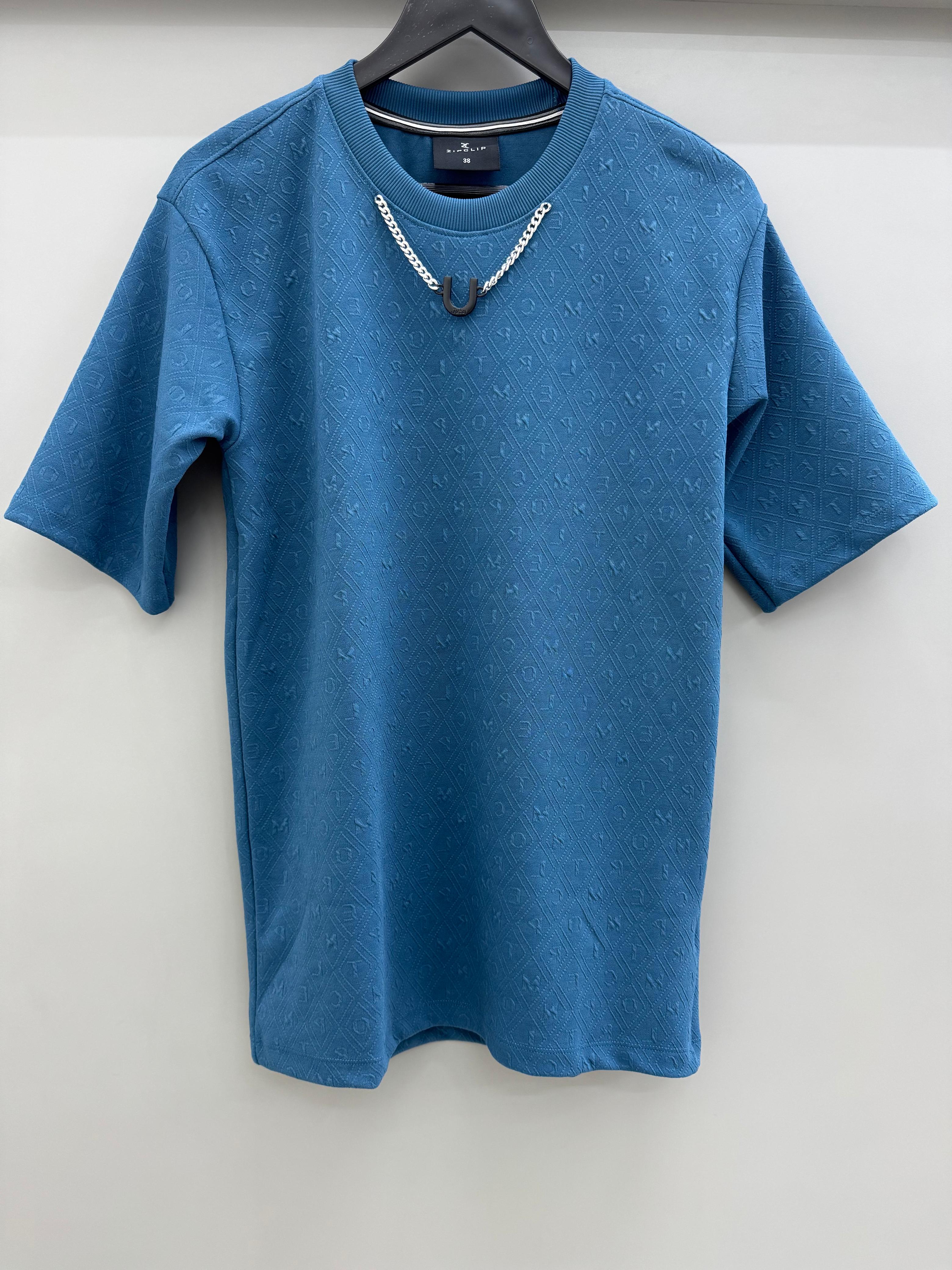 Round Neck Jacquard Blue T-shirts