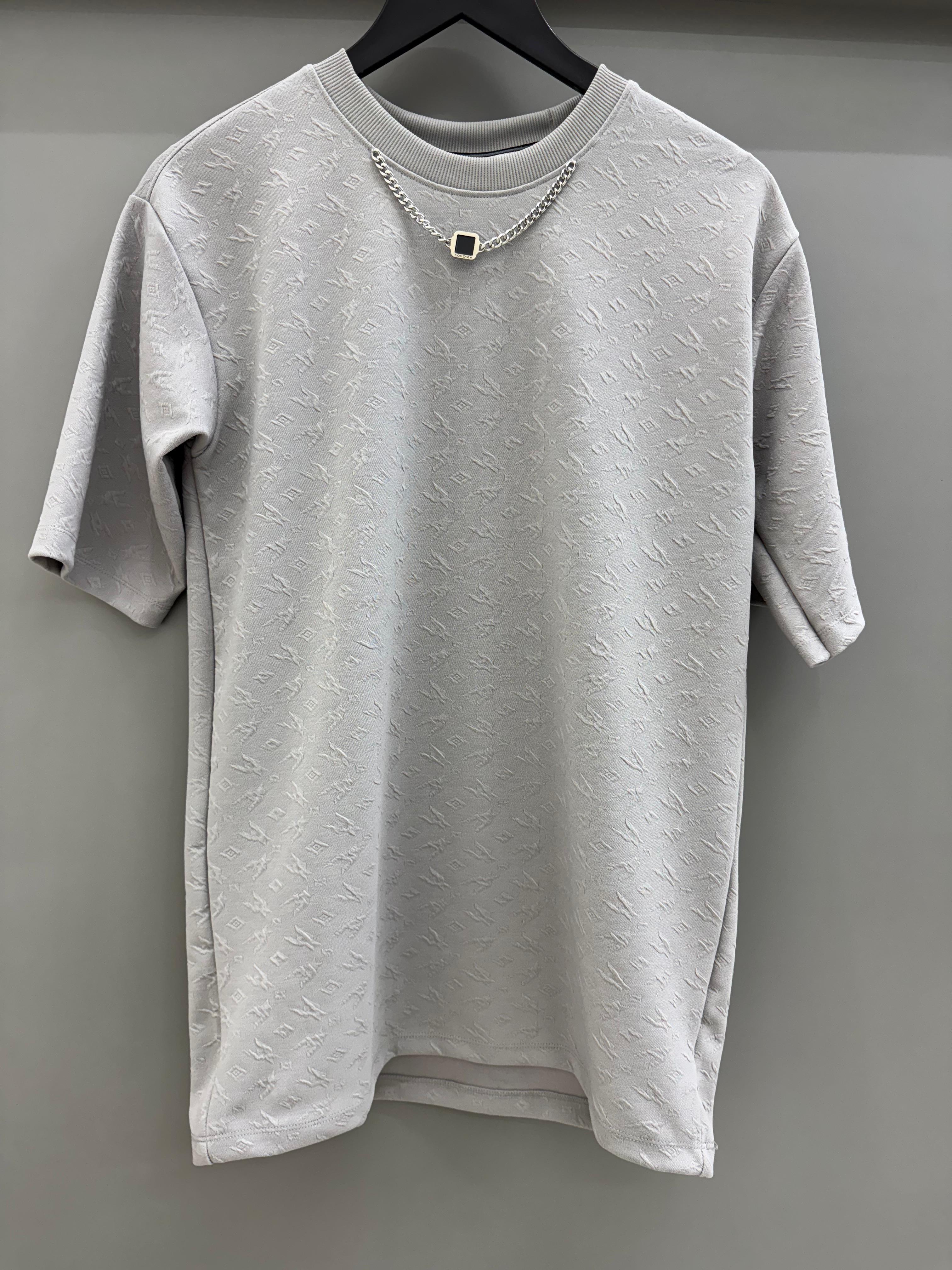 Round Neck Jacquard Light Grey T-shirts