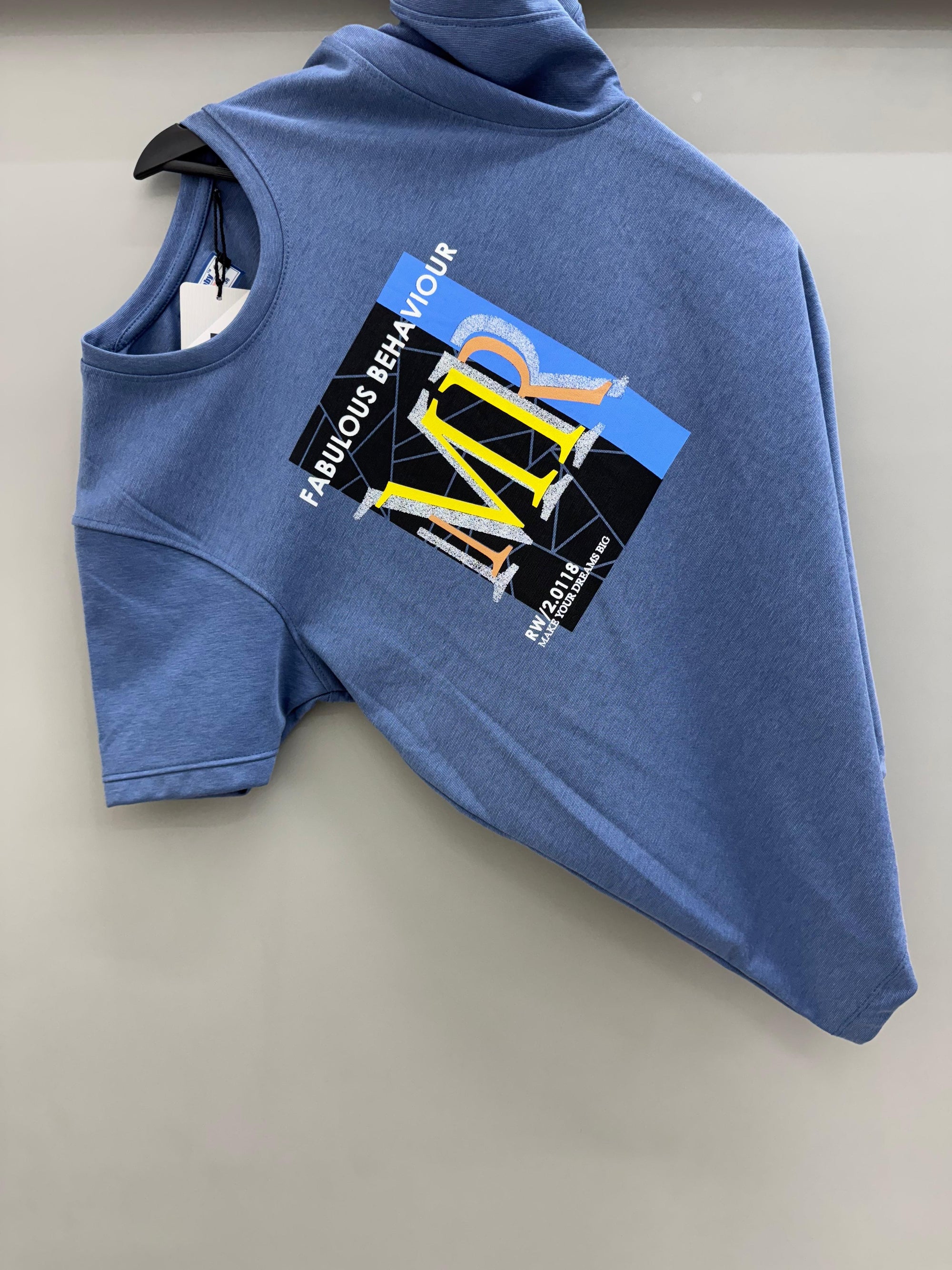 Round Neck Blue Printed T-shirts