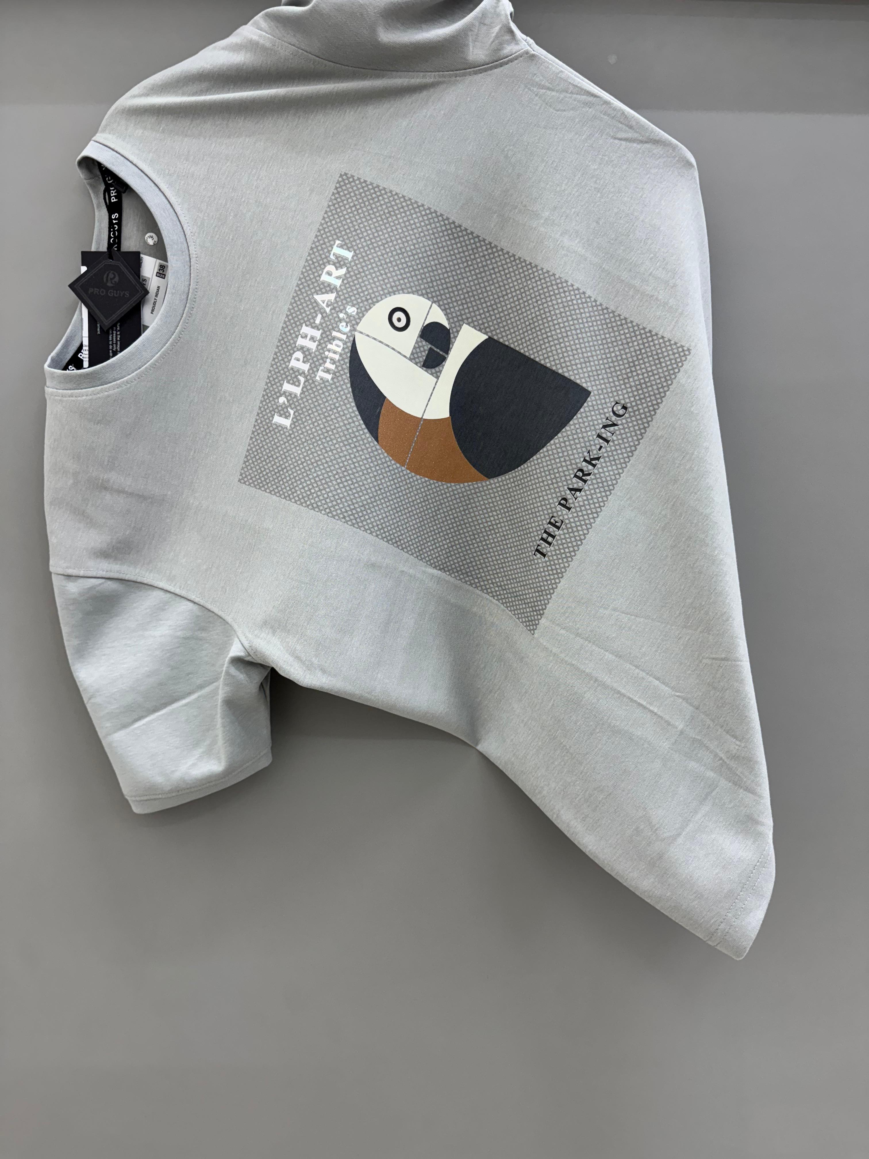 Round Neck Light Grey Printed T-shirts