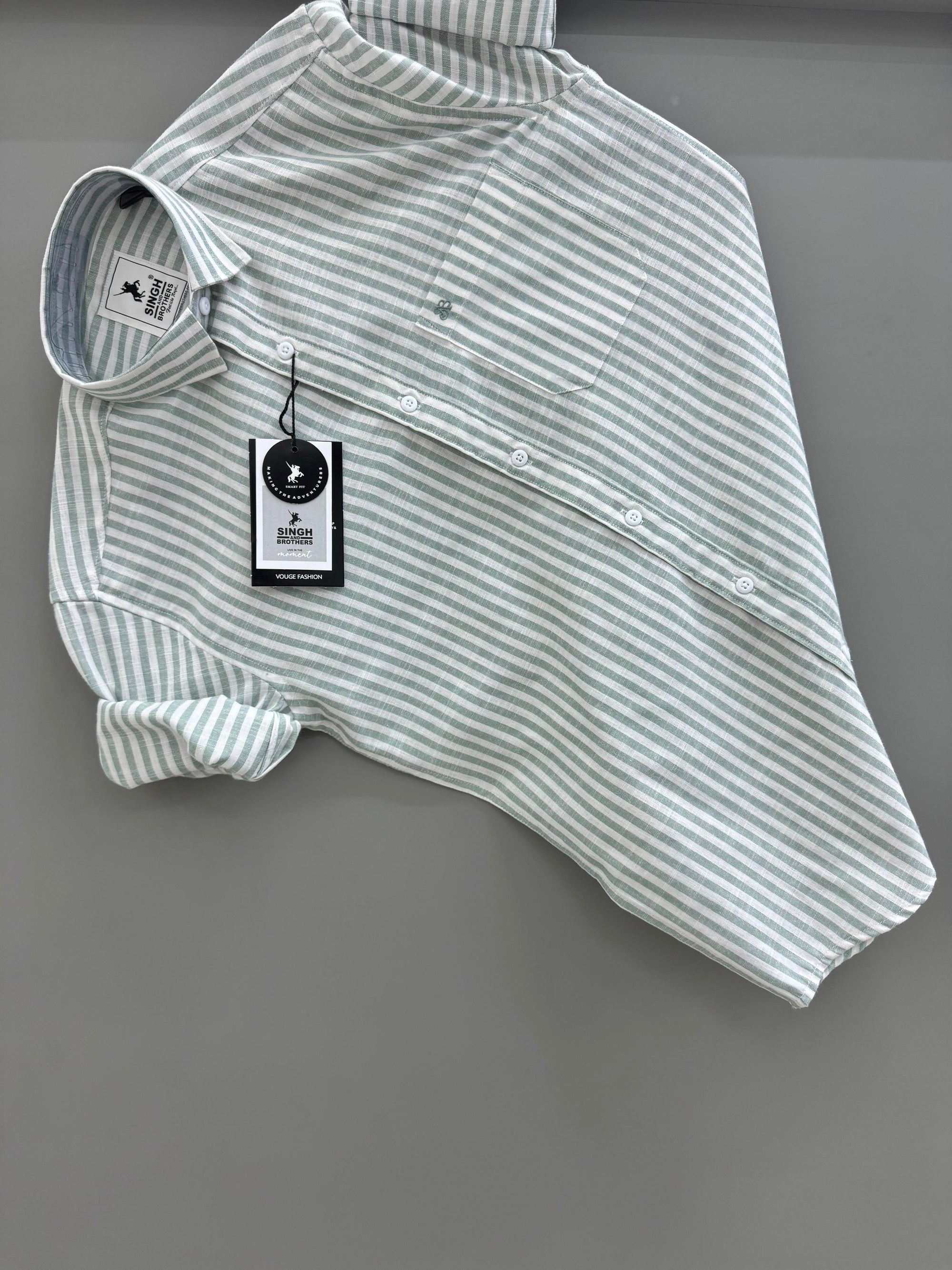 White with Green Strip Shirt