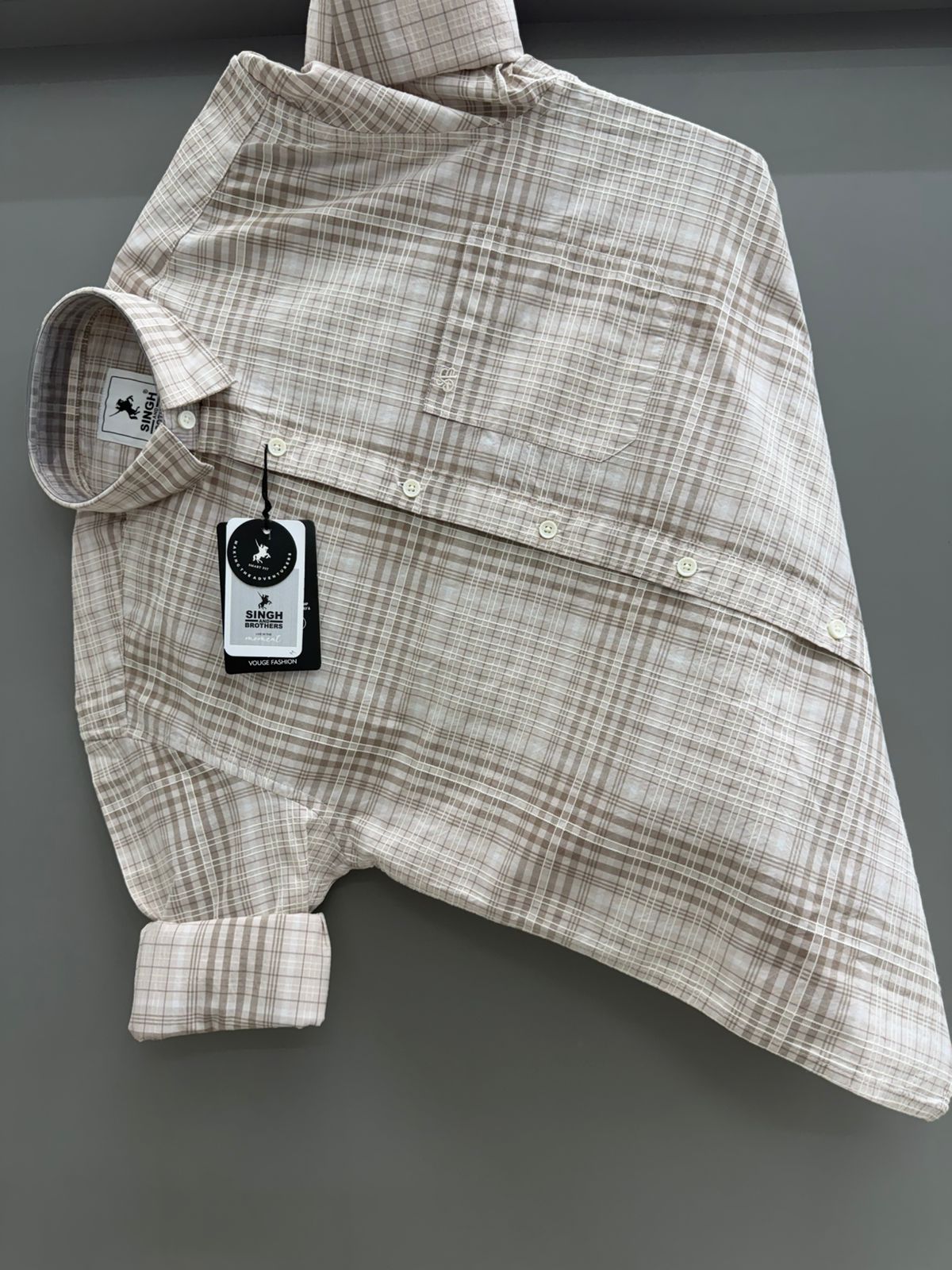 Cream Small Check Shirt