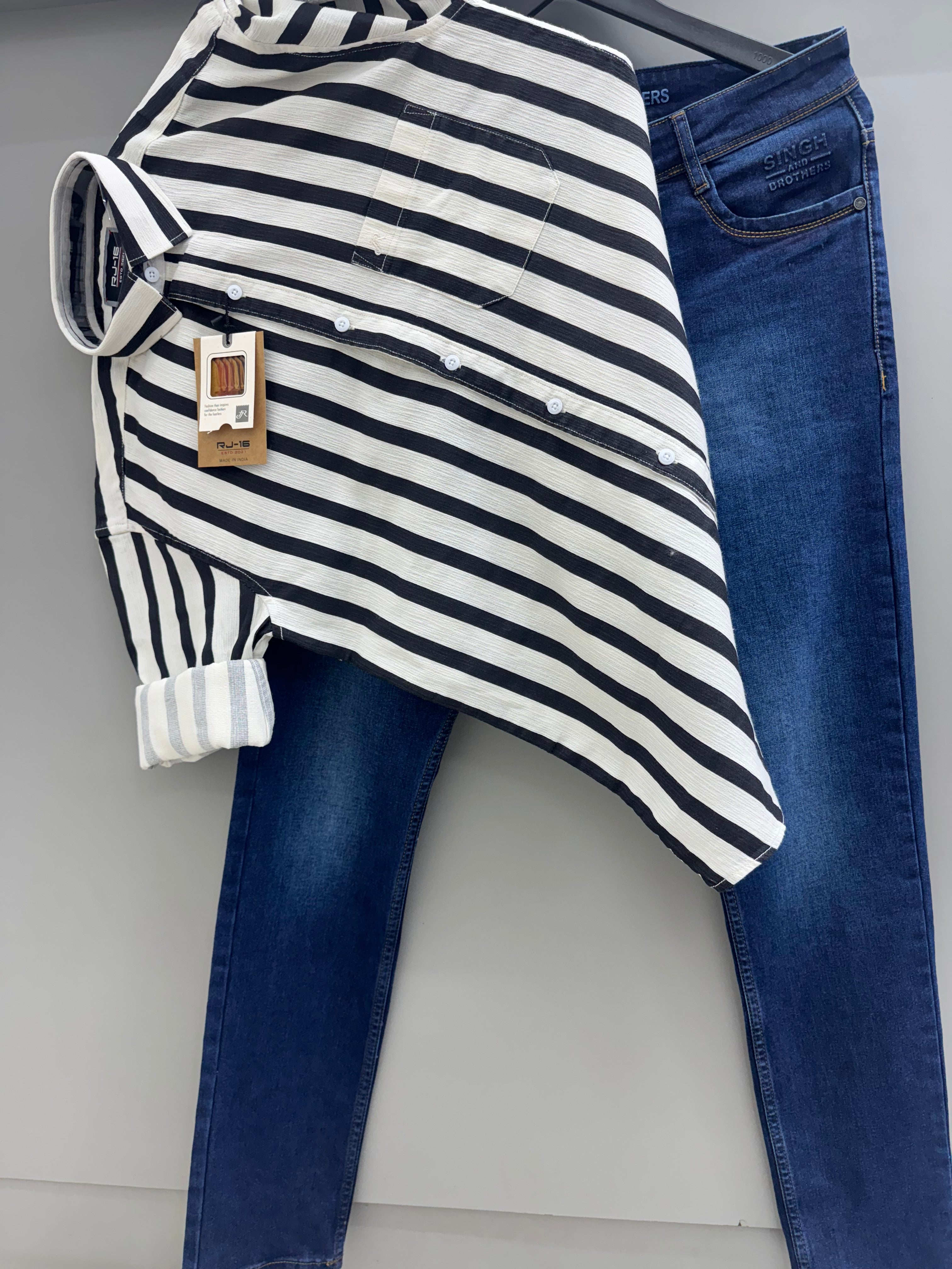 Black Strip Shirt With Jeans Pant