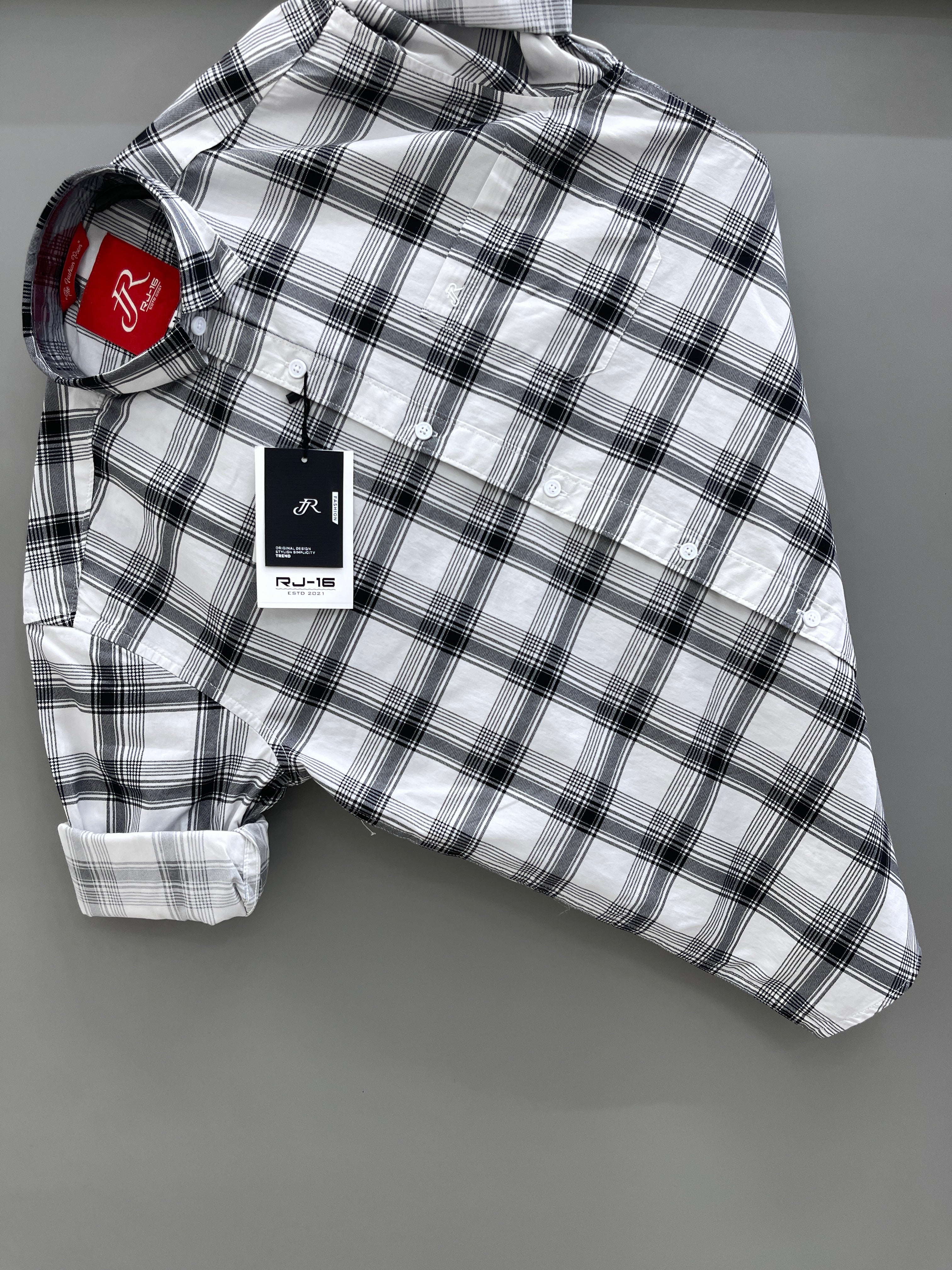 white black check shirt