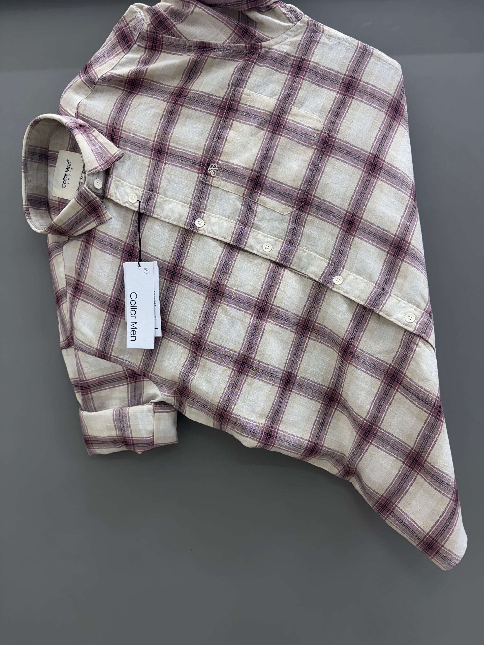 Light cream with pink Check Shirt