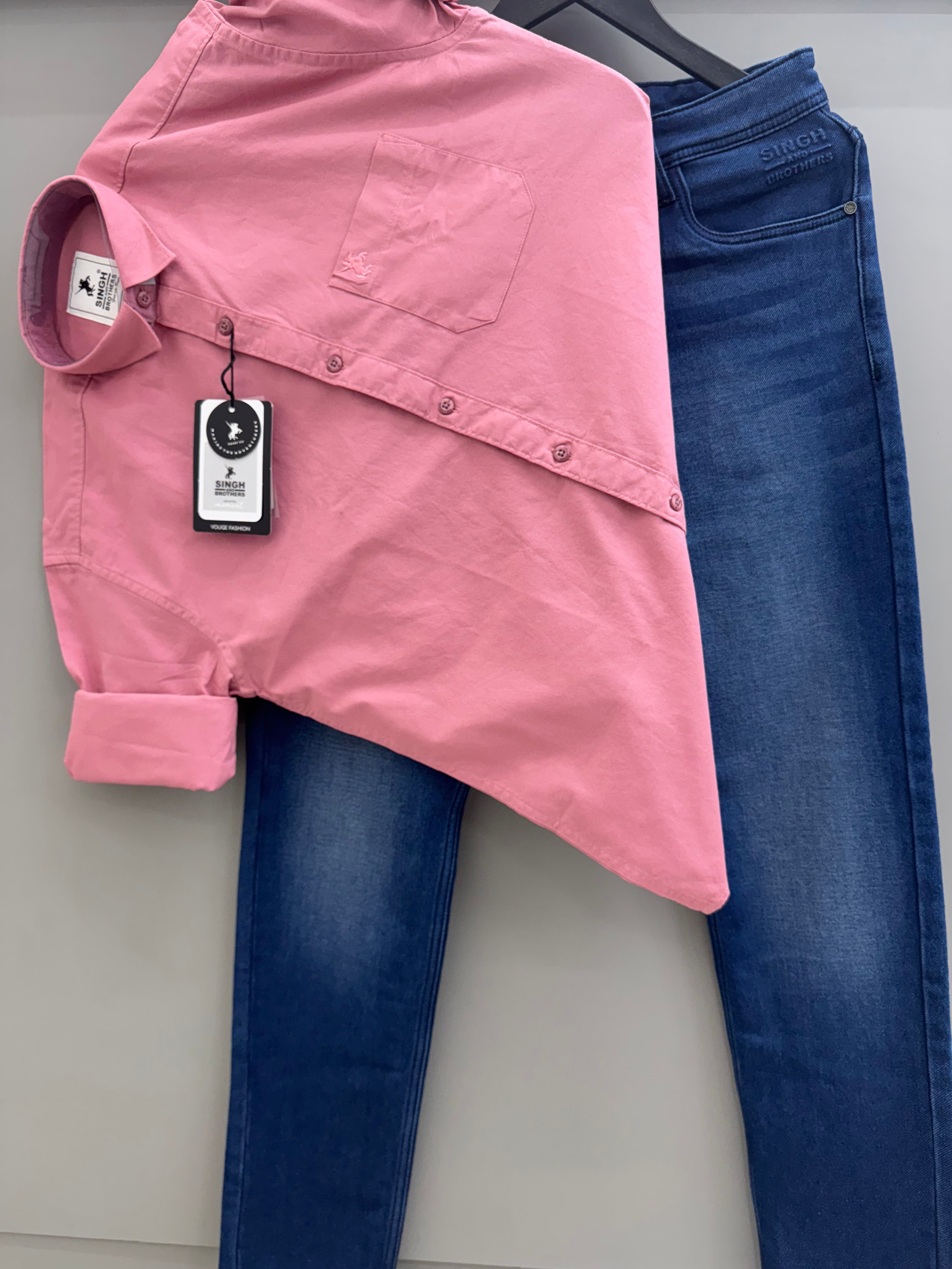 Pink Shirt Light Blue Jeans Shirt Combination Cotton Oxford Shirt