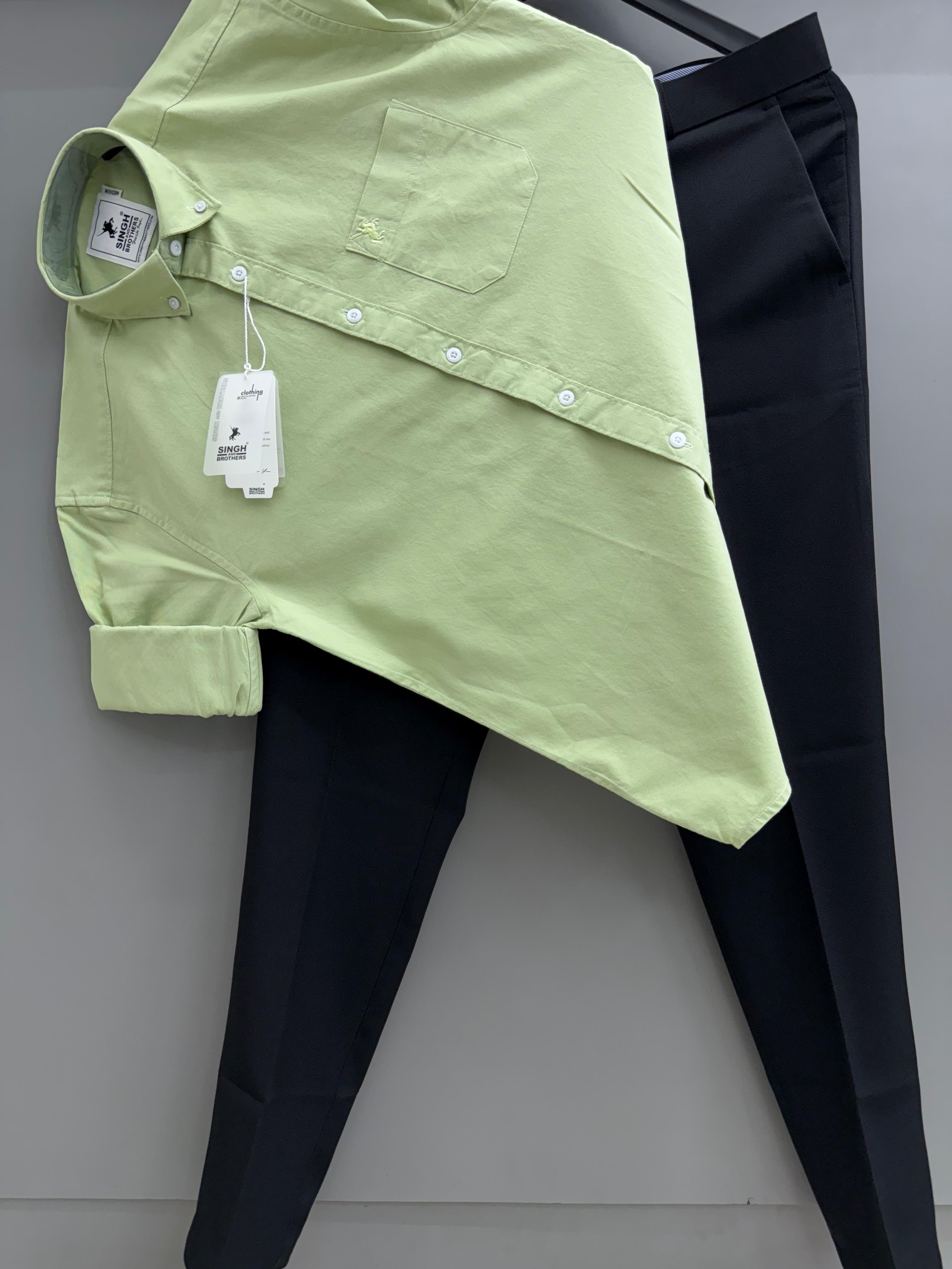 Light Green Cotton Oxford Shirt With Black Formal Pant