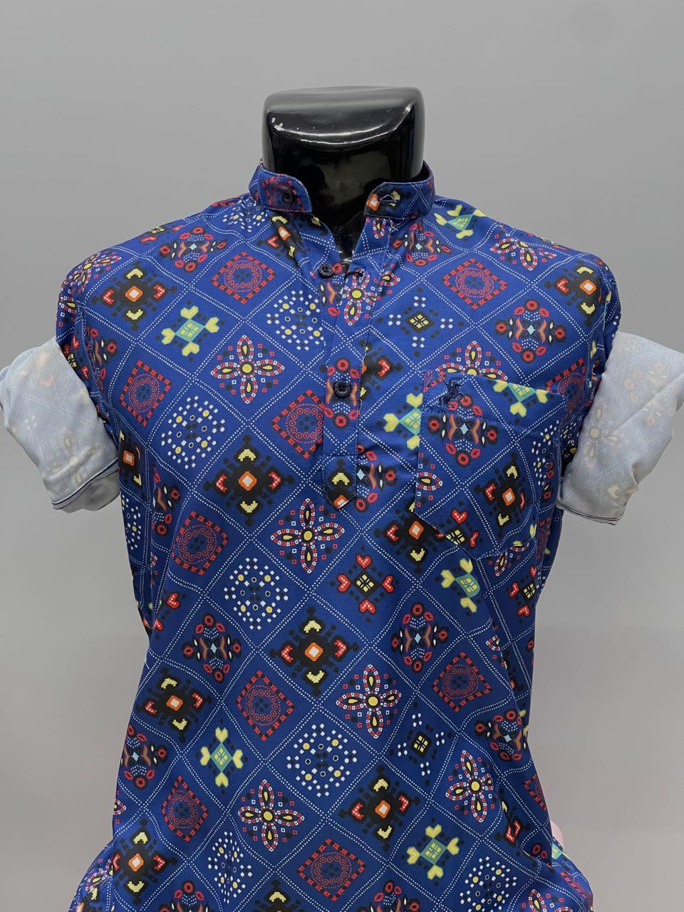 Blue Printed Short Kurta