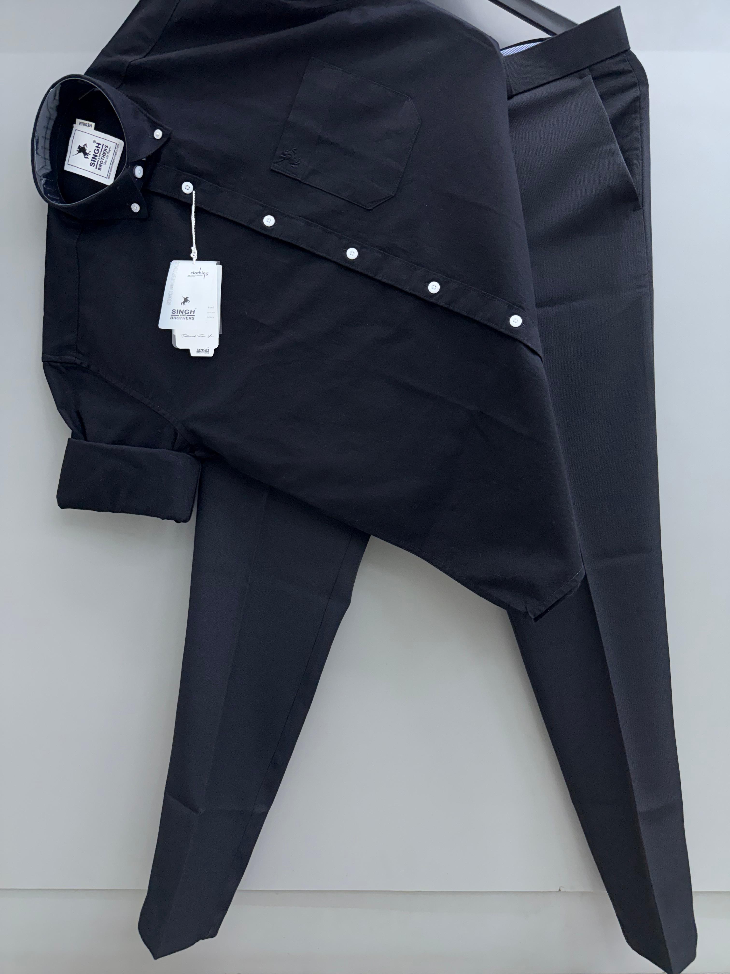 Black Cotton Oxford Shirt With Black Formal Pant