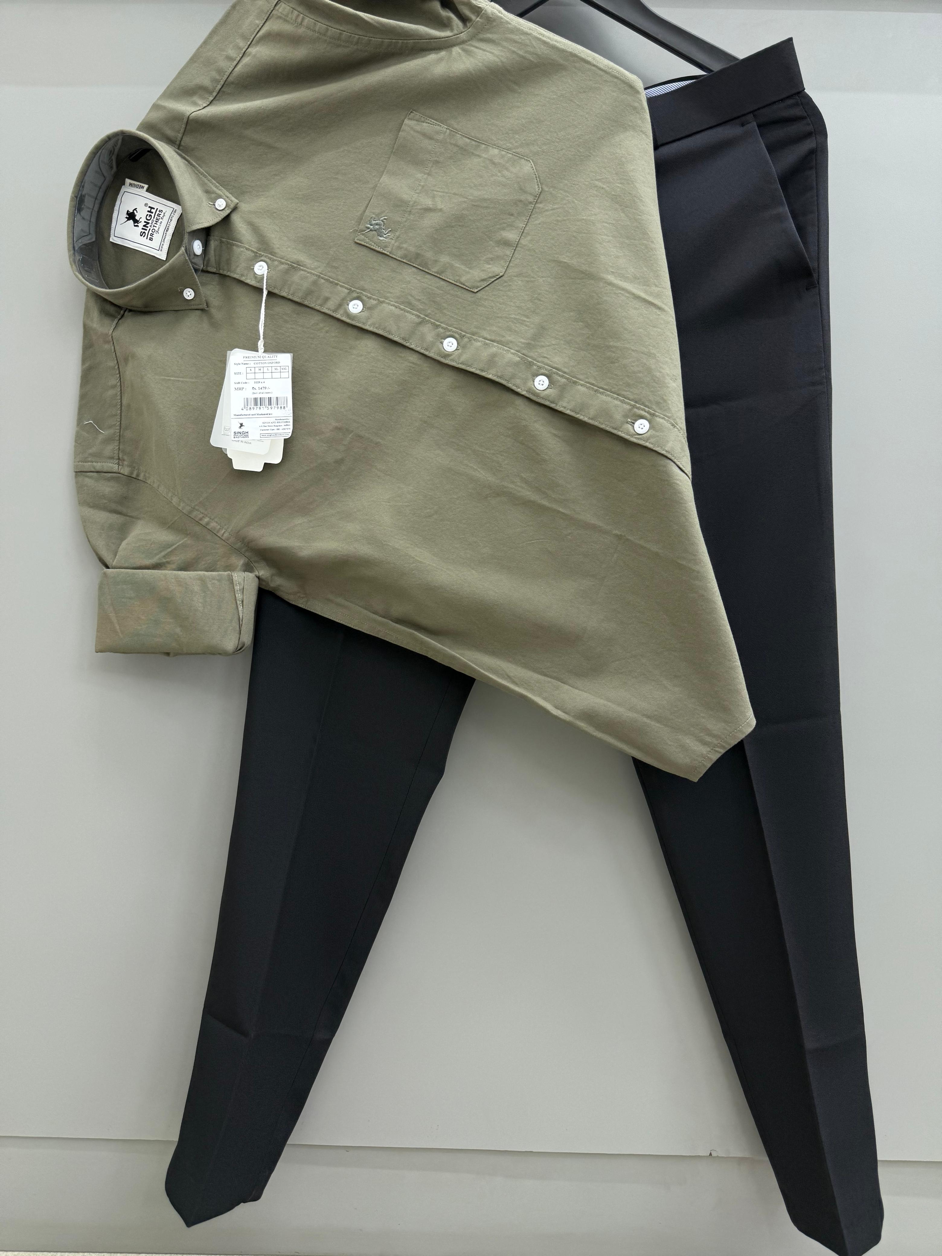 Mint Green Cotton Oxford Shirt With Black Formal Pant
