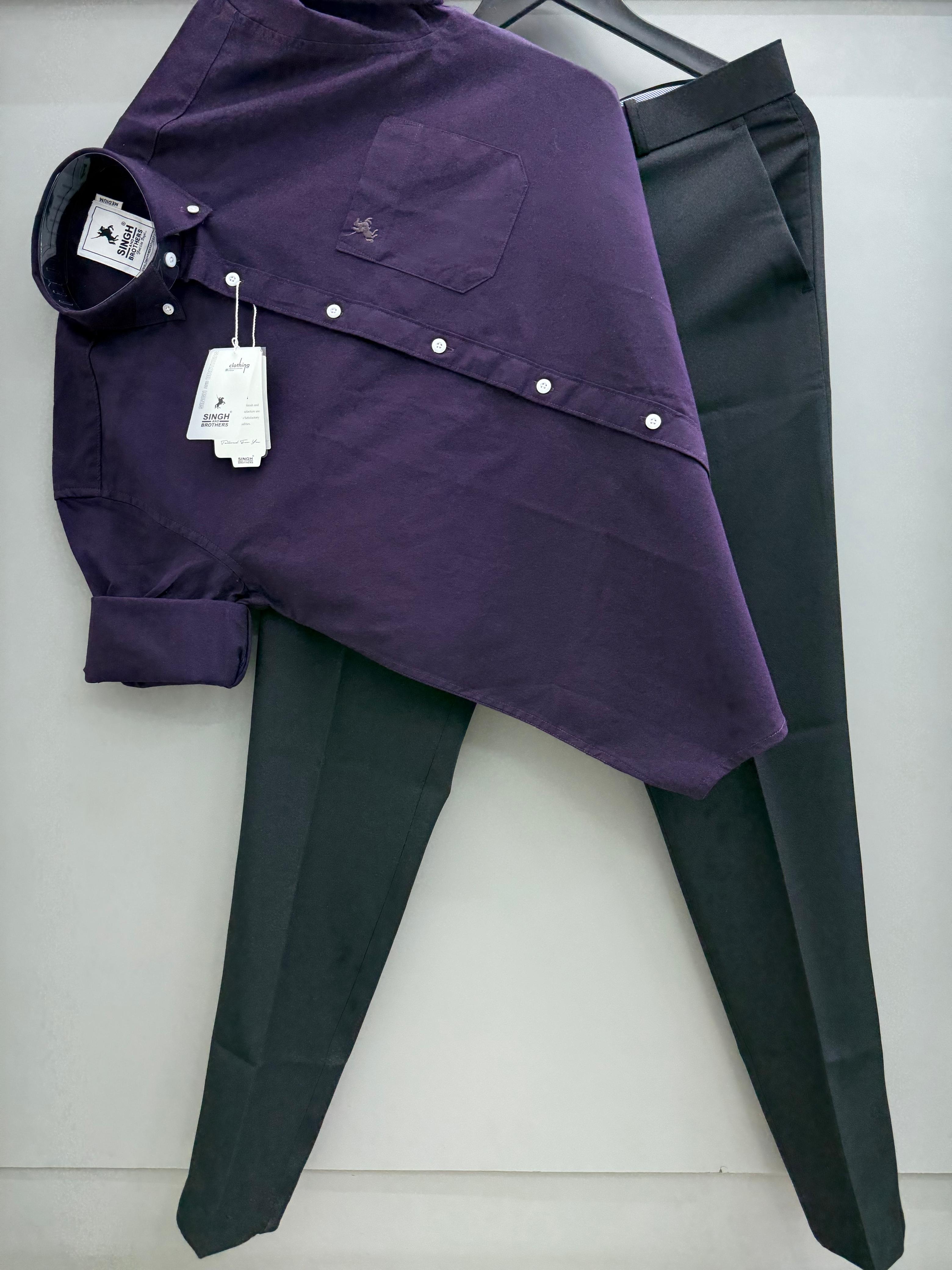 Purple Cotton Oxford Shirt With Black Formal Pant
