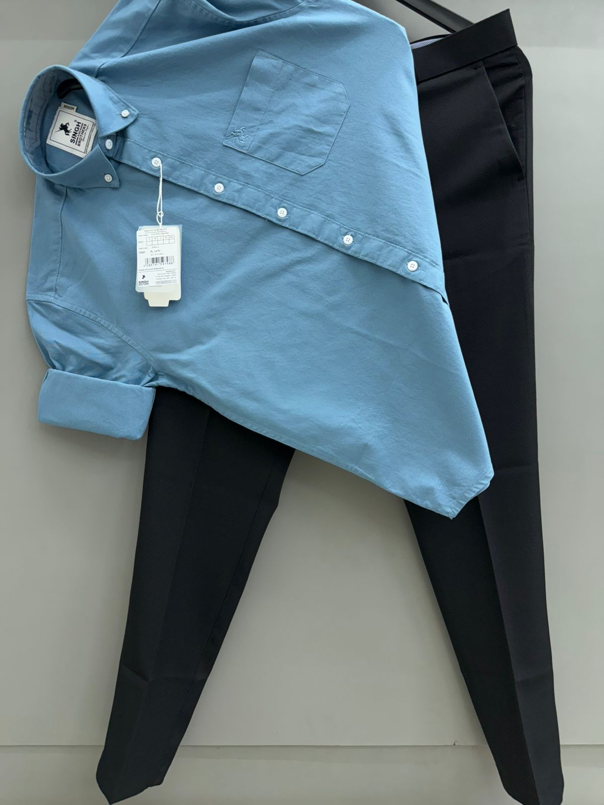 Teel Blue Cotton Oxford Shirt With Black Formal Pant