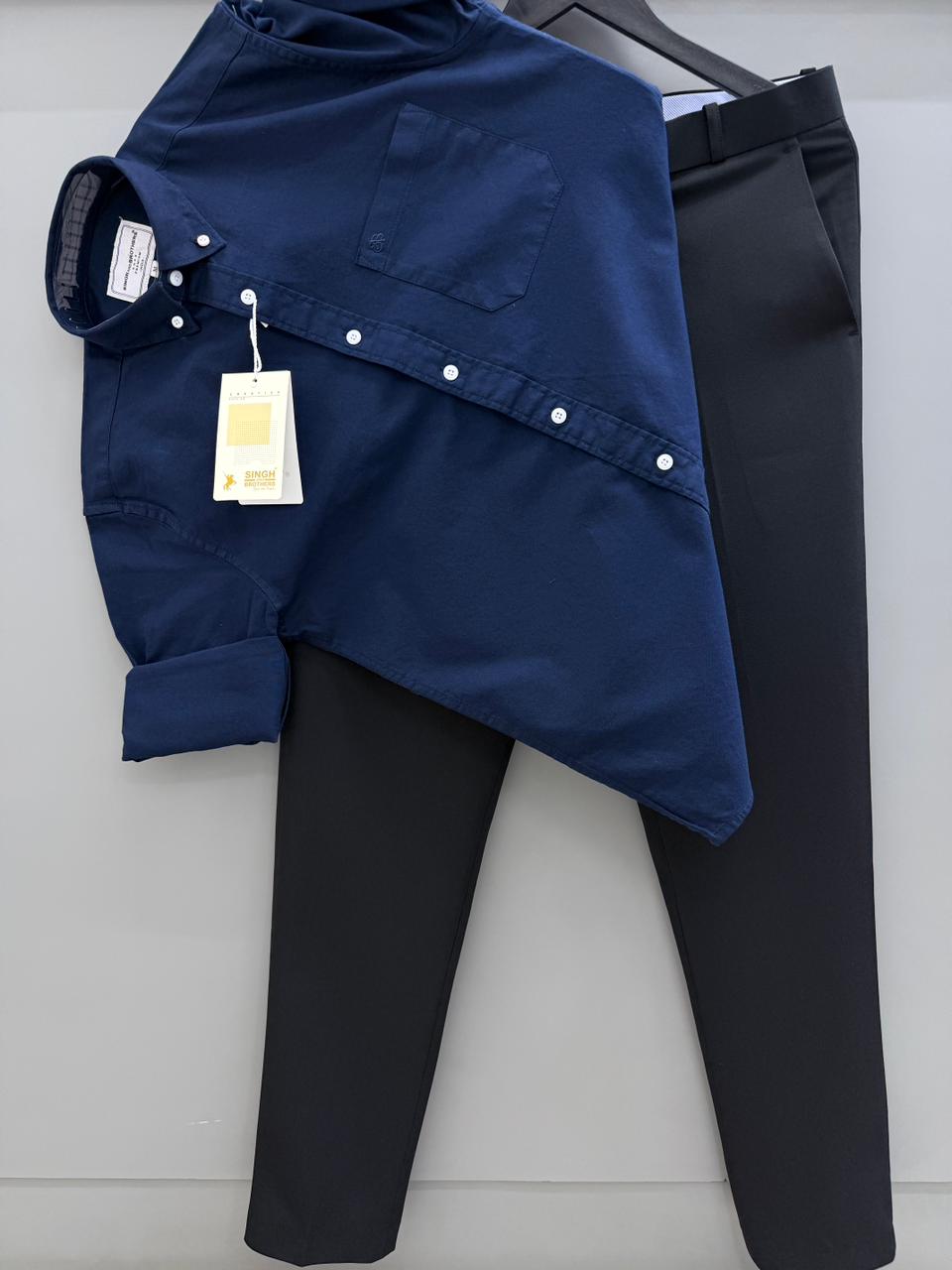 Navy Blue Cotton Oxford Shirt With Black Formal Pant – singh and brothers