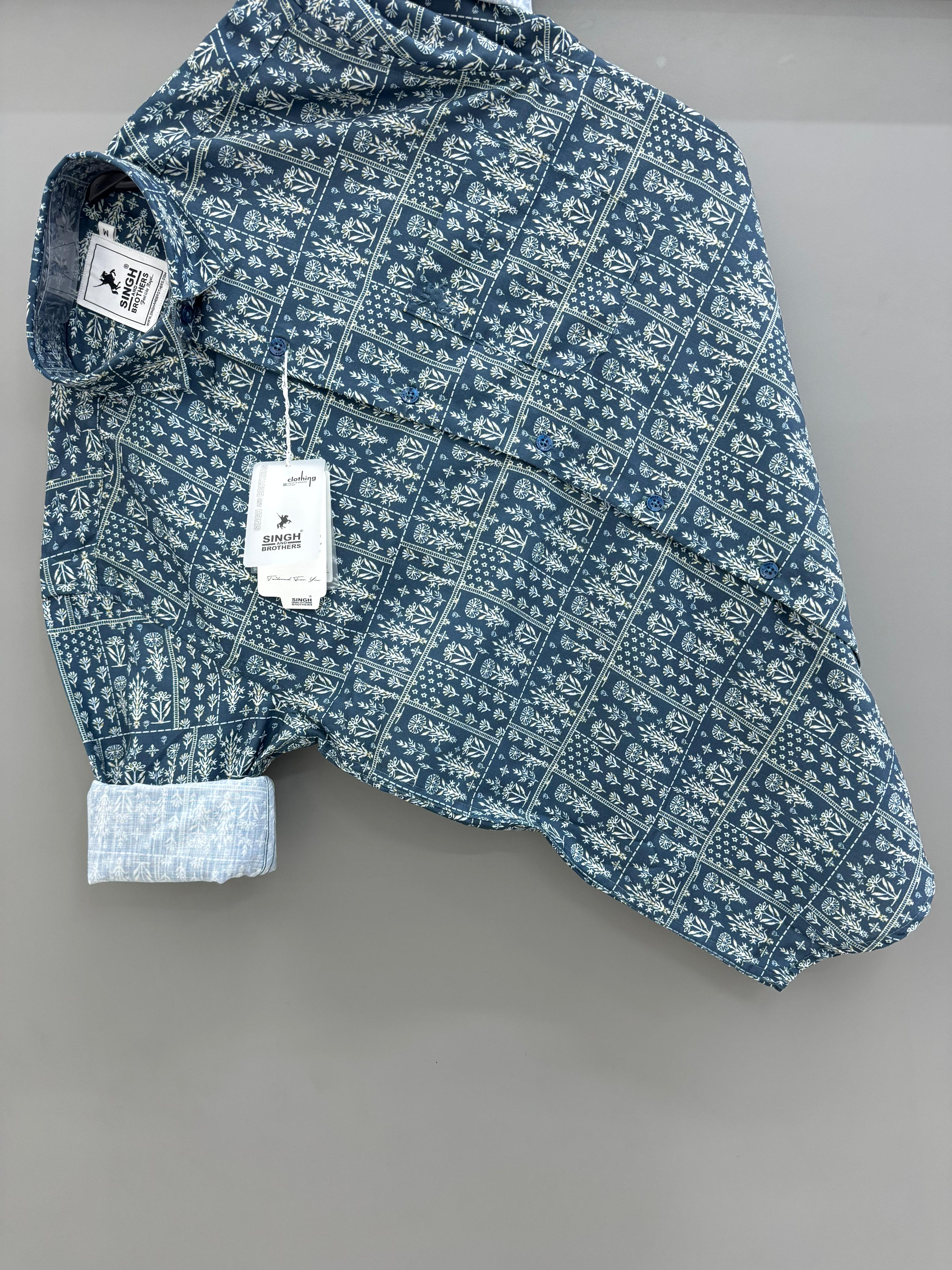 Blue Cream Printed