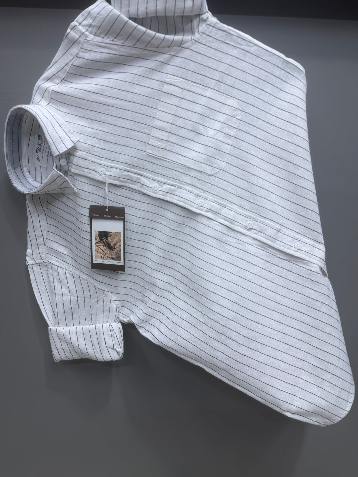Linen strip shirt - Black