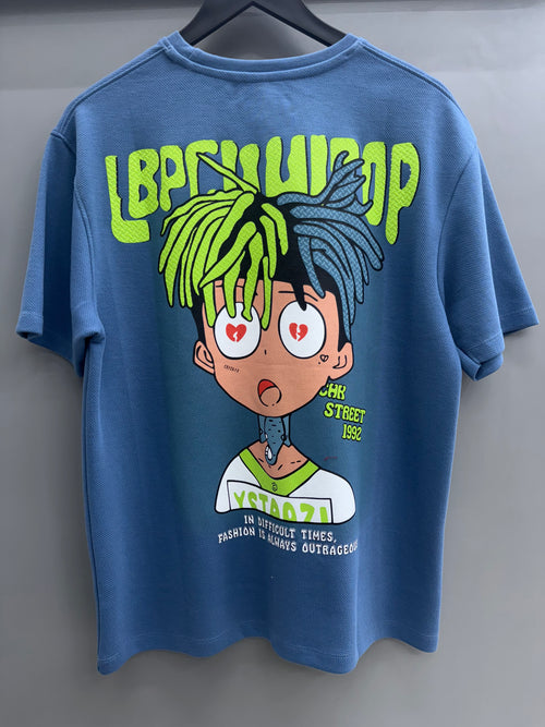 Back print blue T-shirts