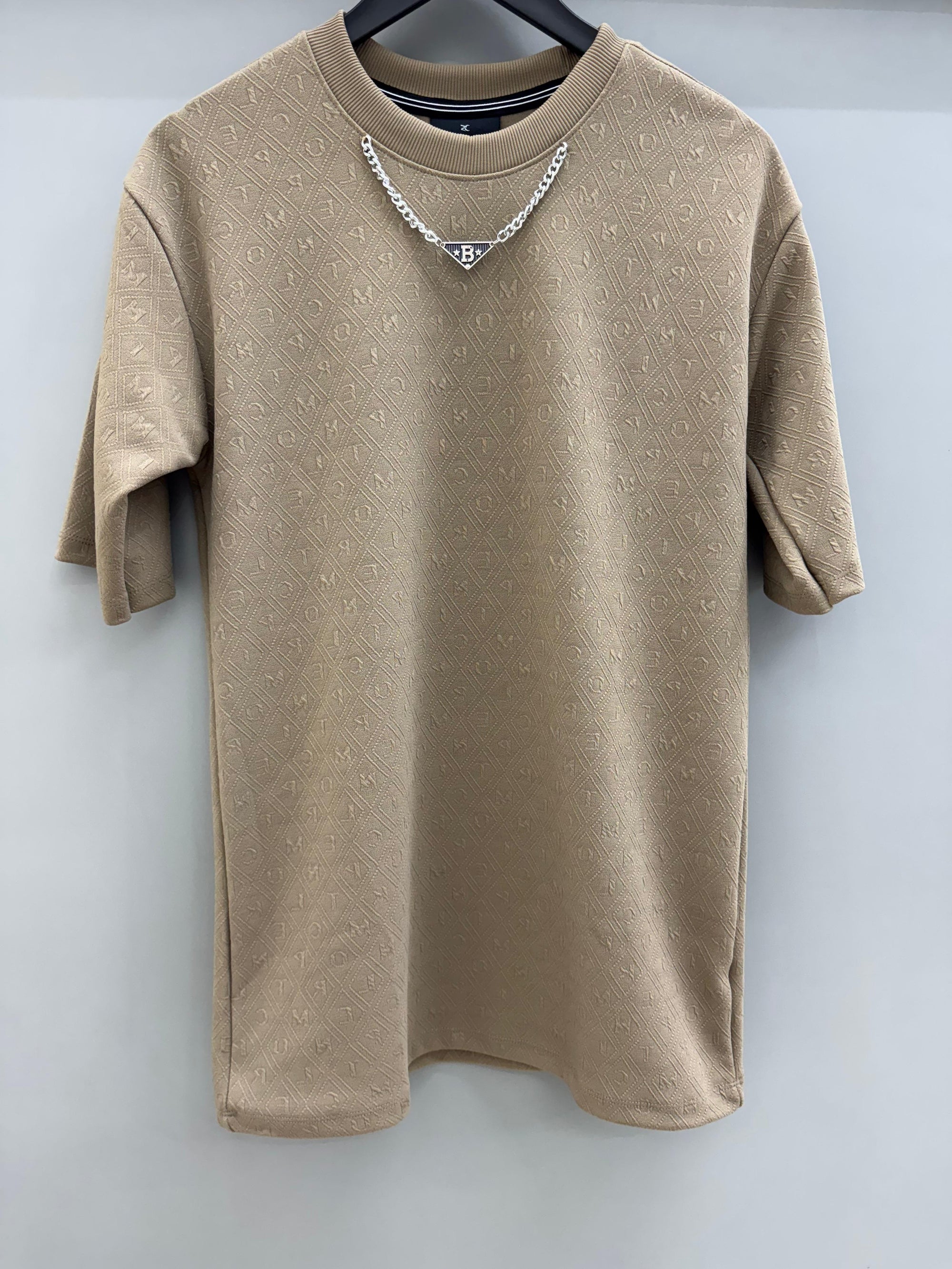 Round Neck Jacquard Cream T-shirts