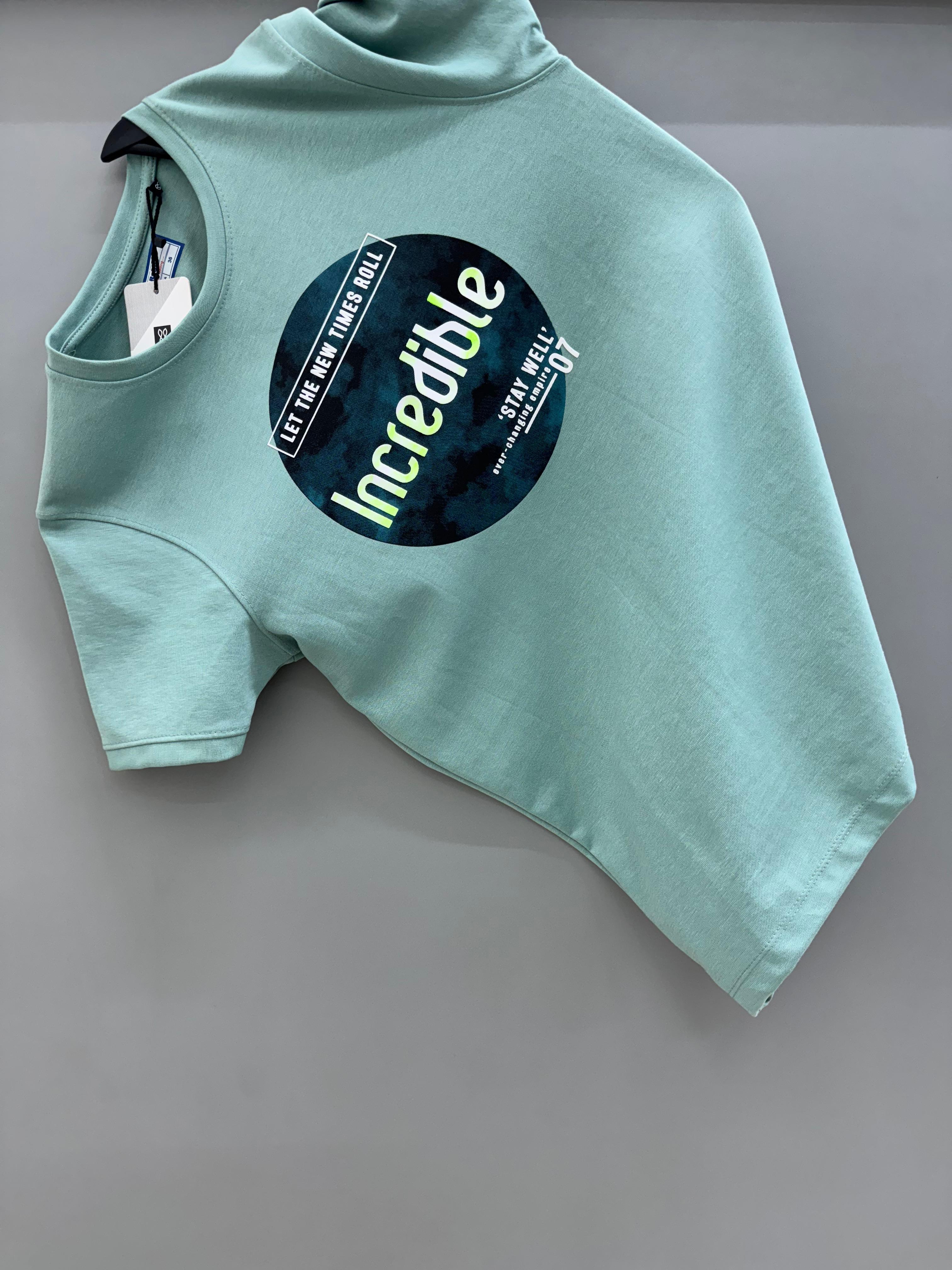 Round Neck Green Printed T-shirts