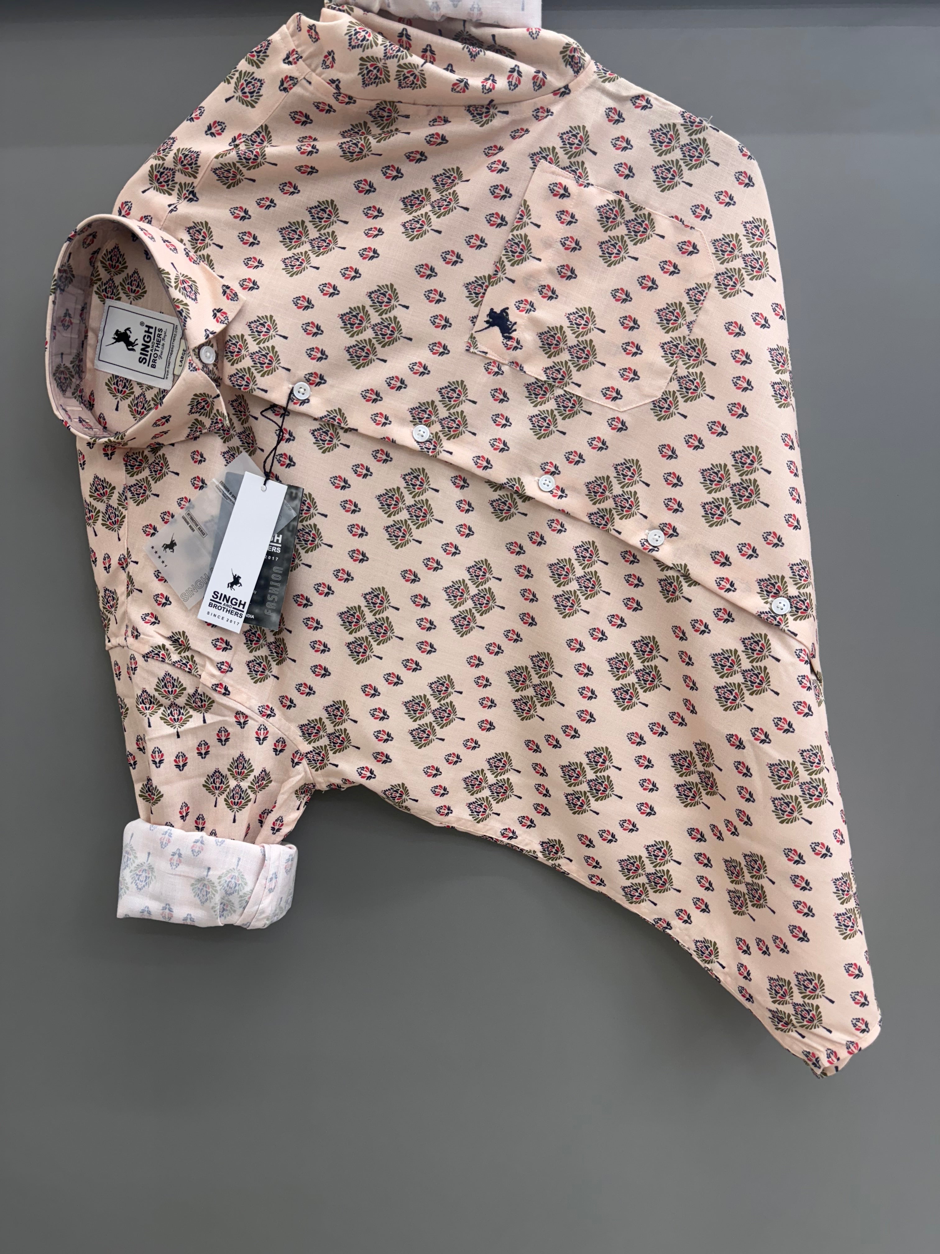 printed shirt cream leaf