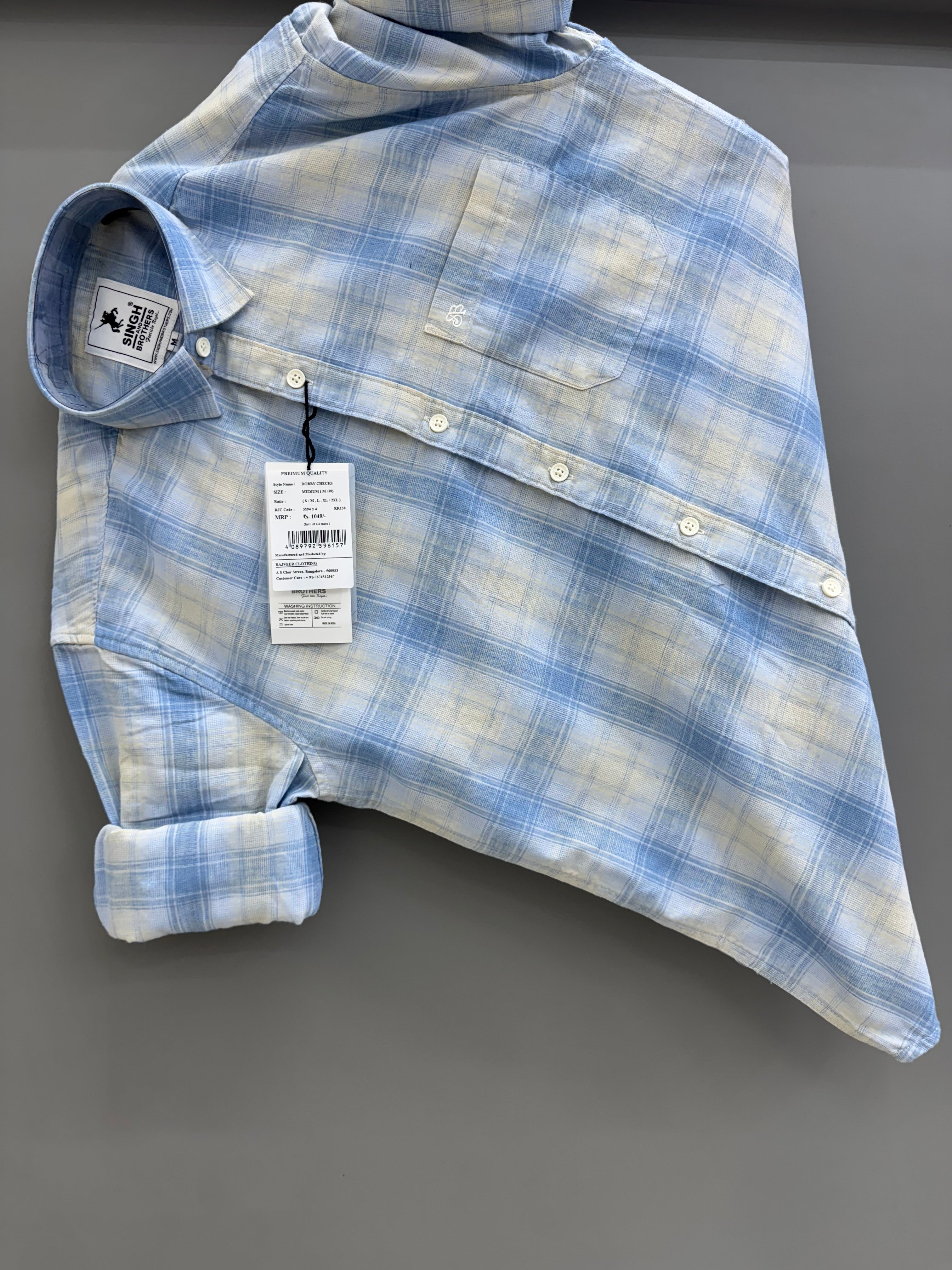 Sky blue Yellow check shirt