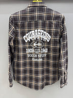 Double Pocket Back Print Brown Check Shirt