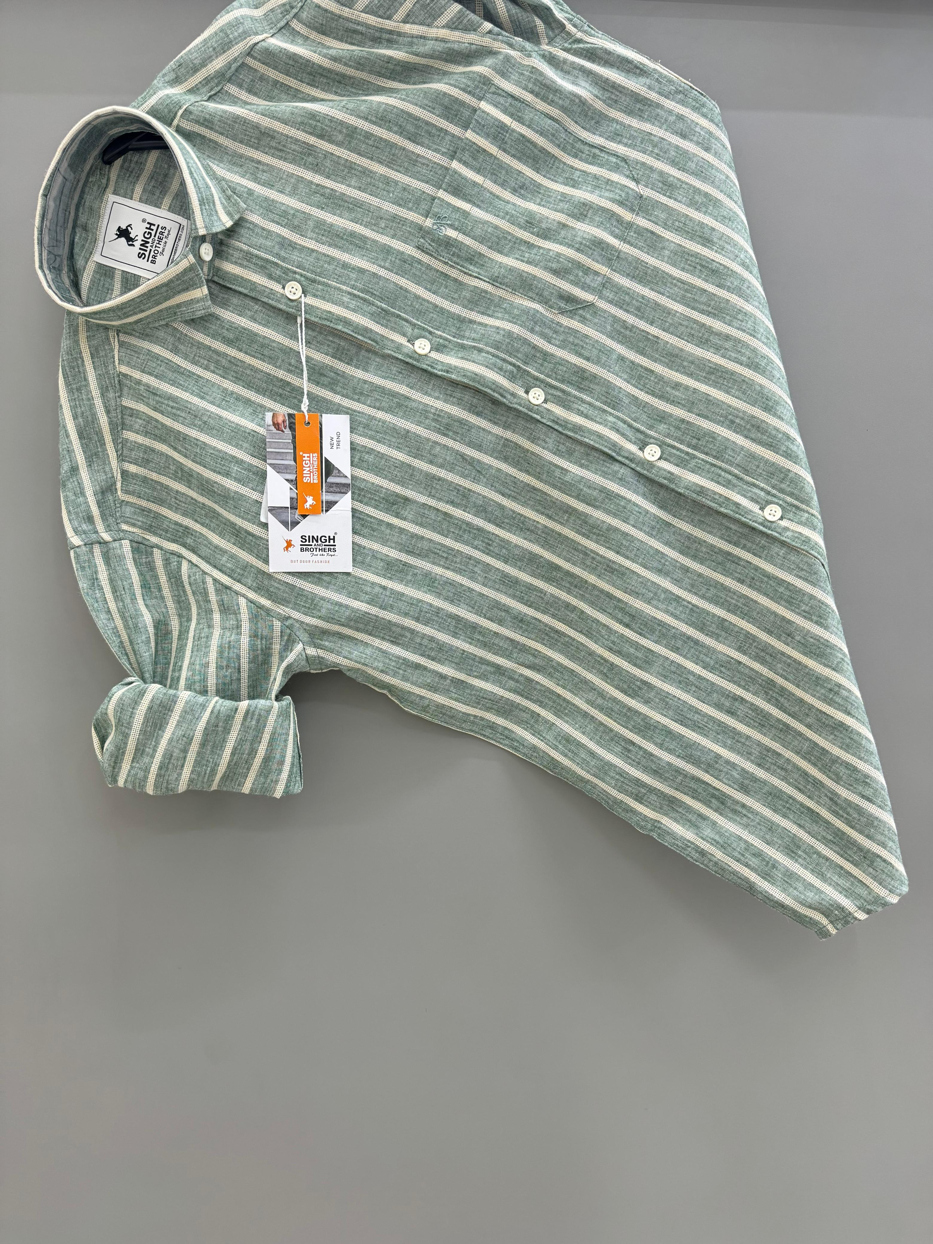 Green with white Strip Shirt