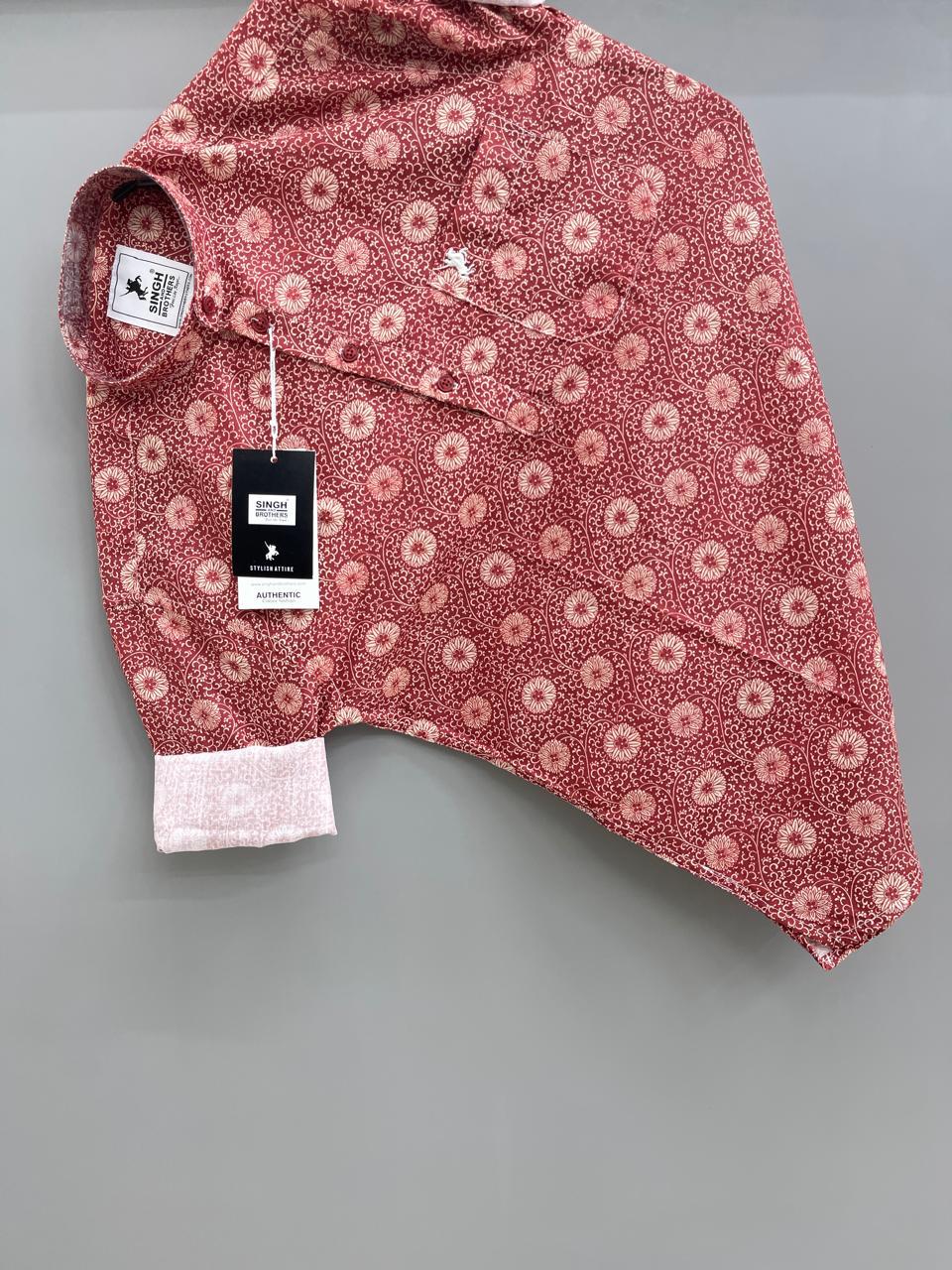 Red Flower Printed Short Kurta