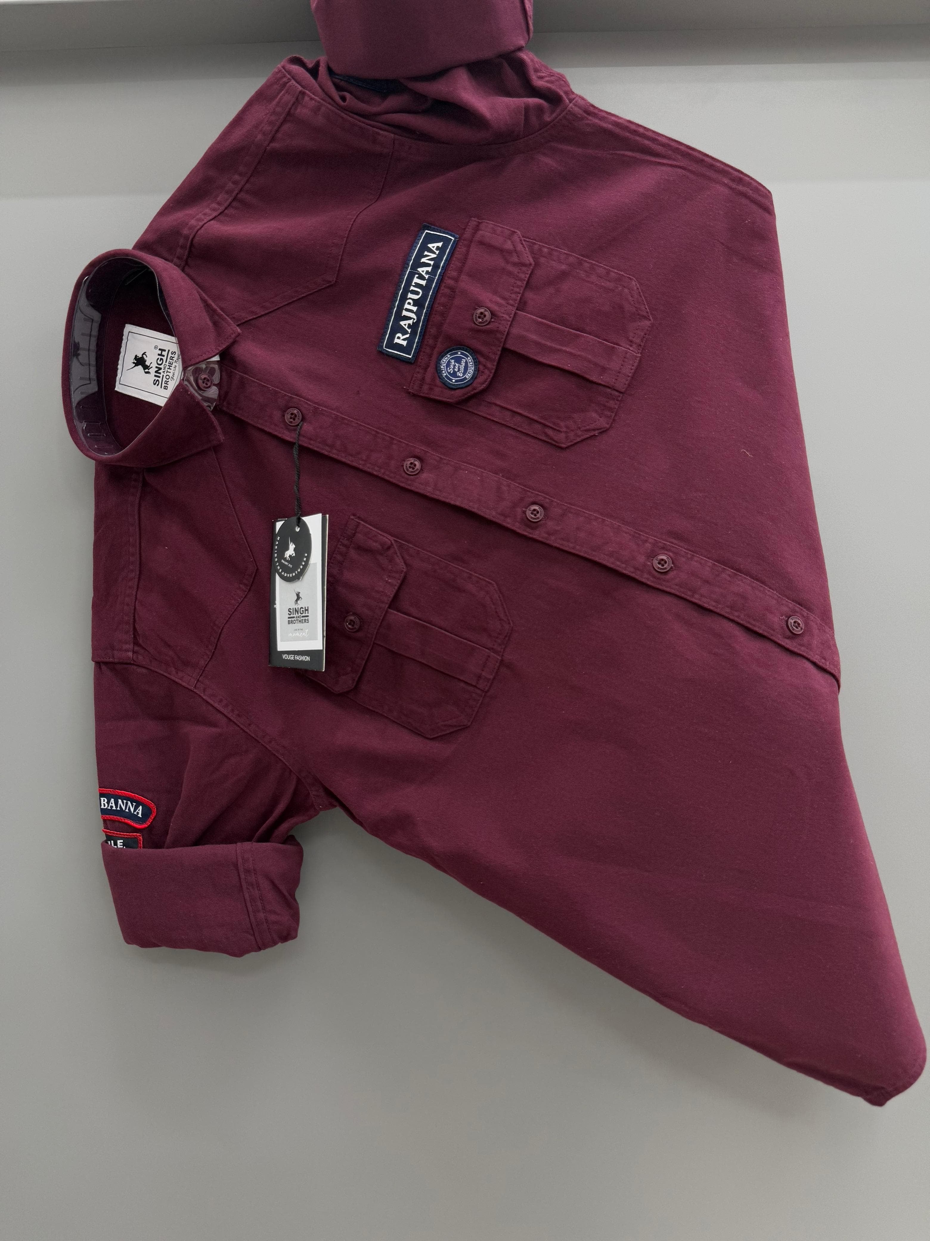 Double Pocket maroon Rajputana Shirt