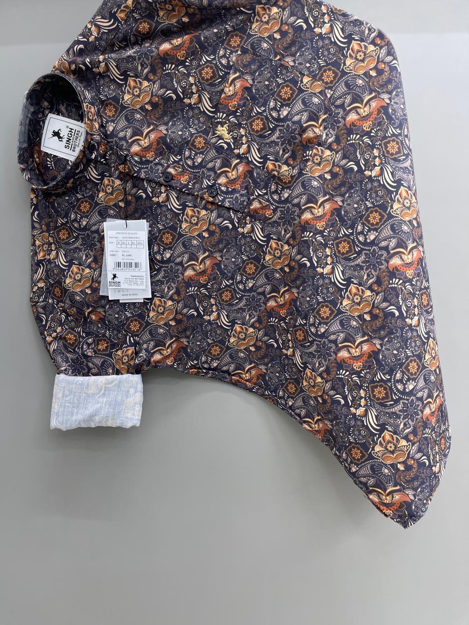 Navy Blue Printed Short Kurta