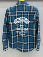 Double Pocket Back Print Blue Check Shirt