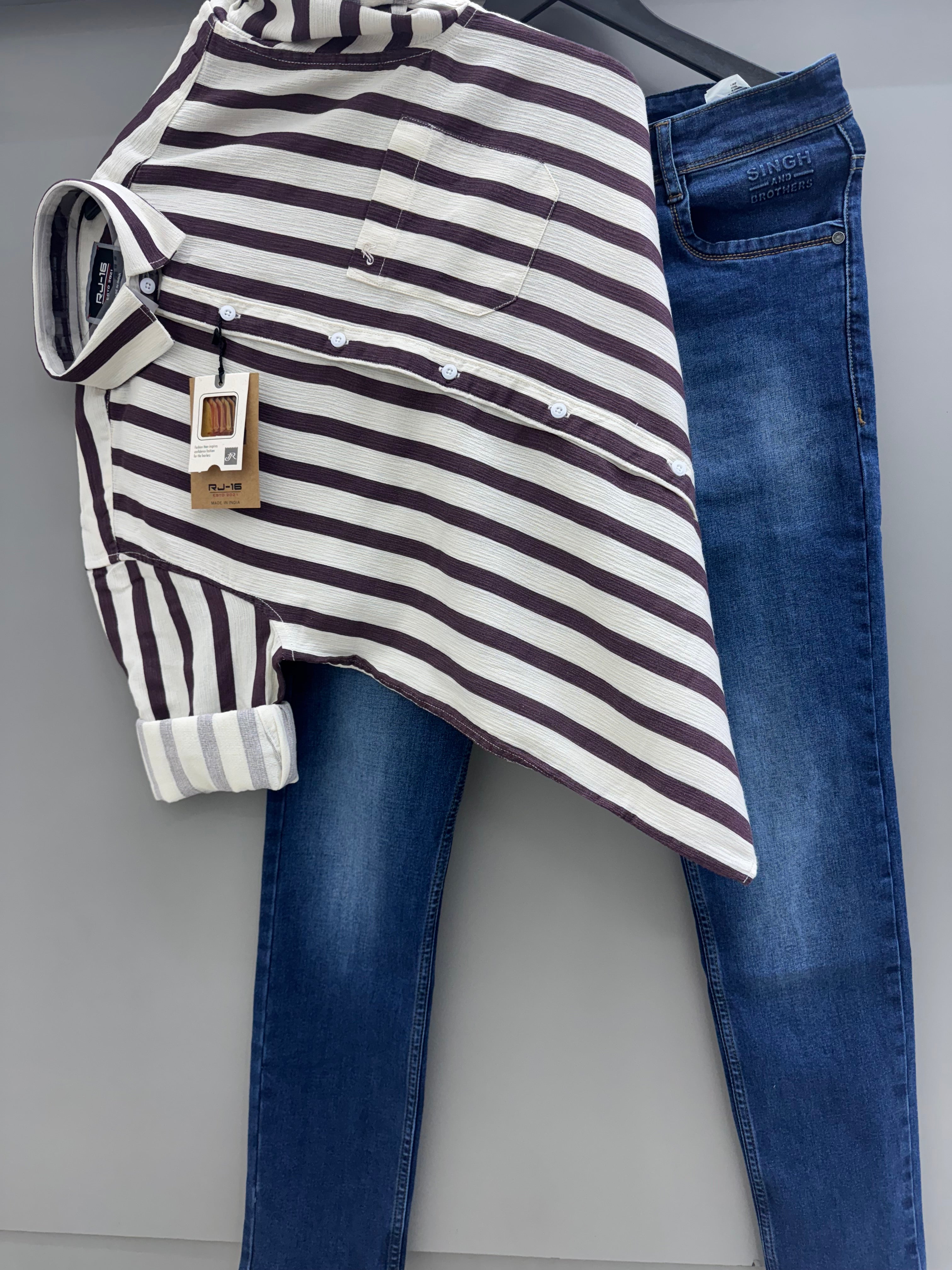 Maroon Strip Shirt With Jeans Pant