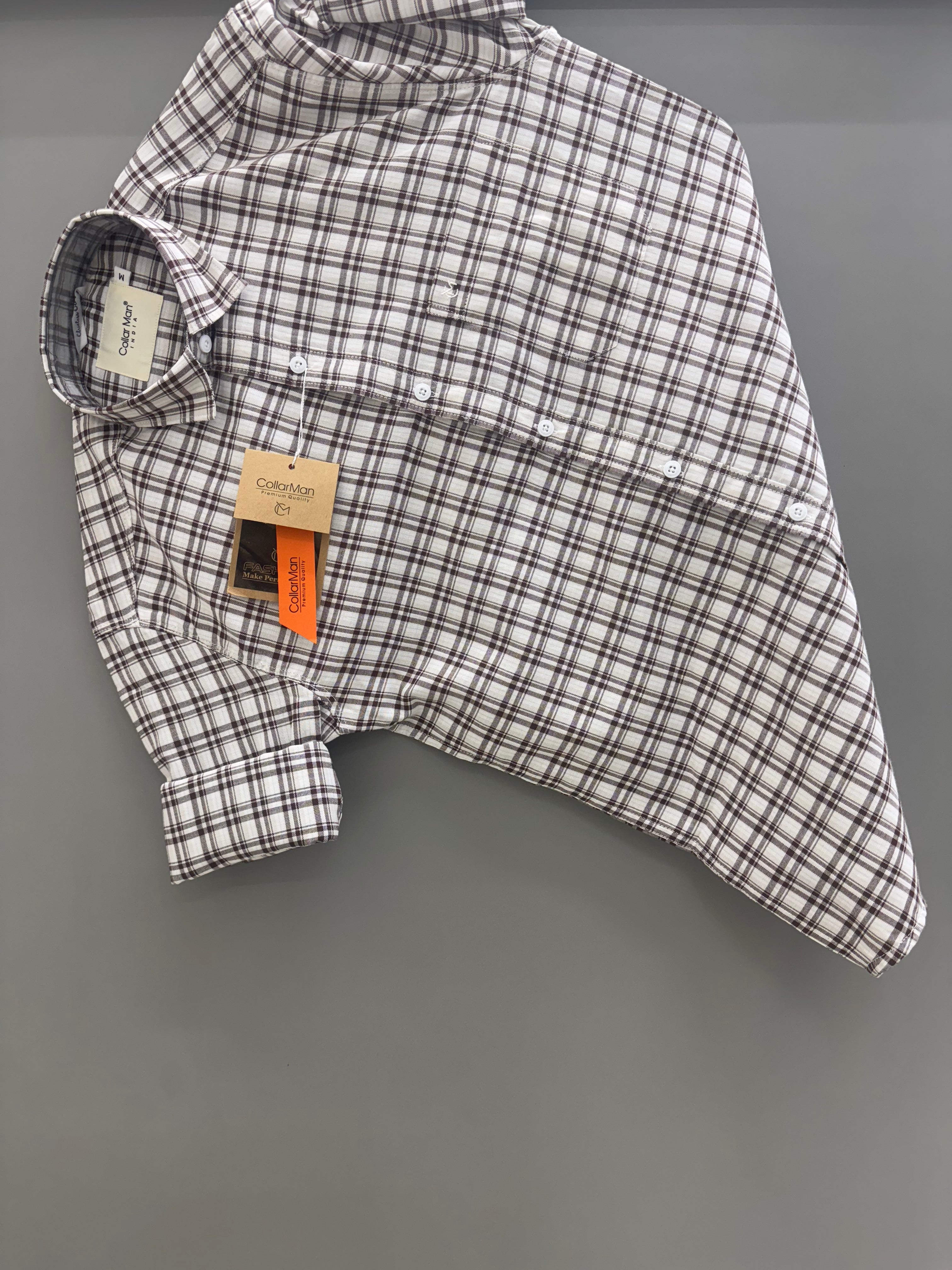 white brown box check shirt
