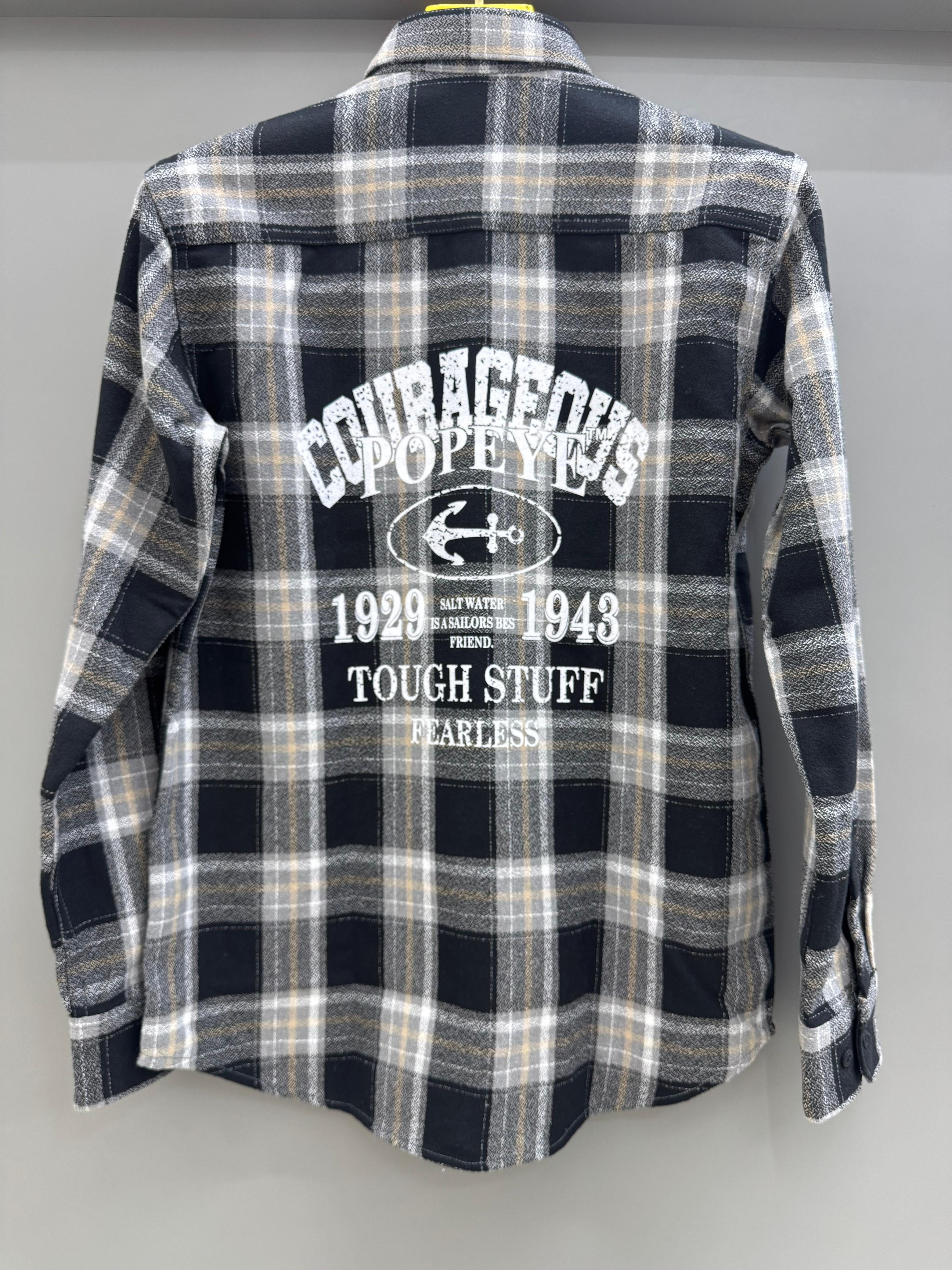 Double Pocket Back Print Black Check Shirt