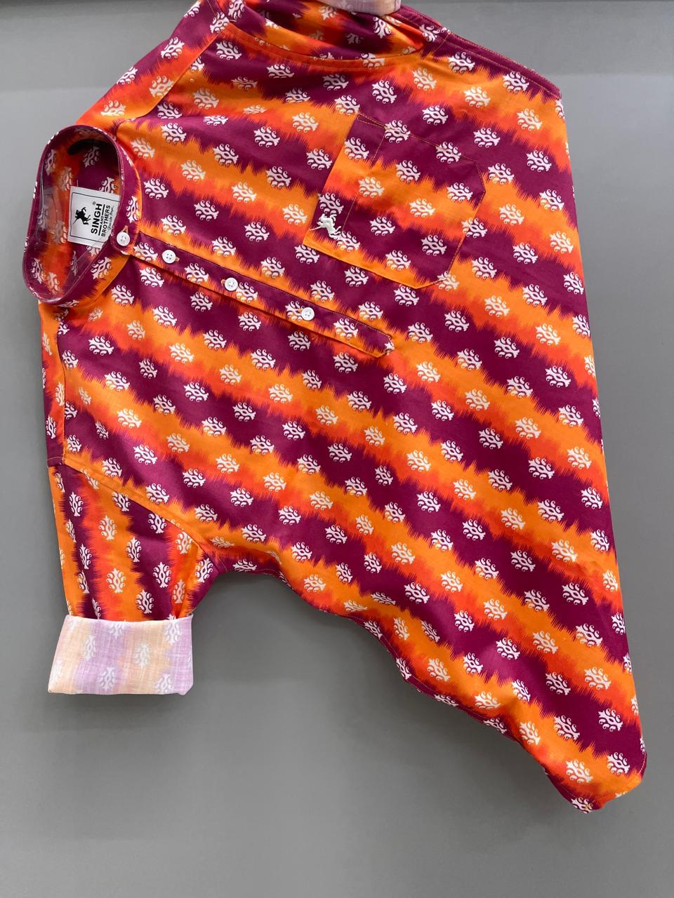 Orange Printed Short Kurta