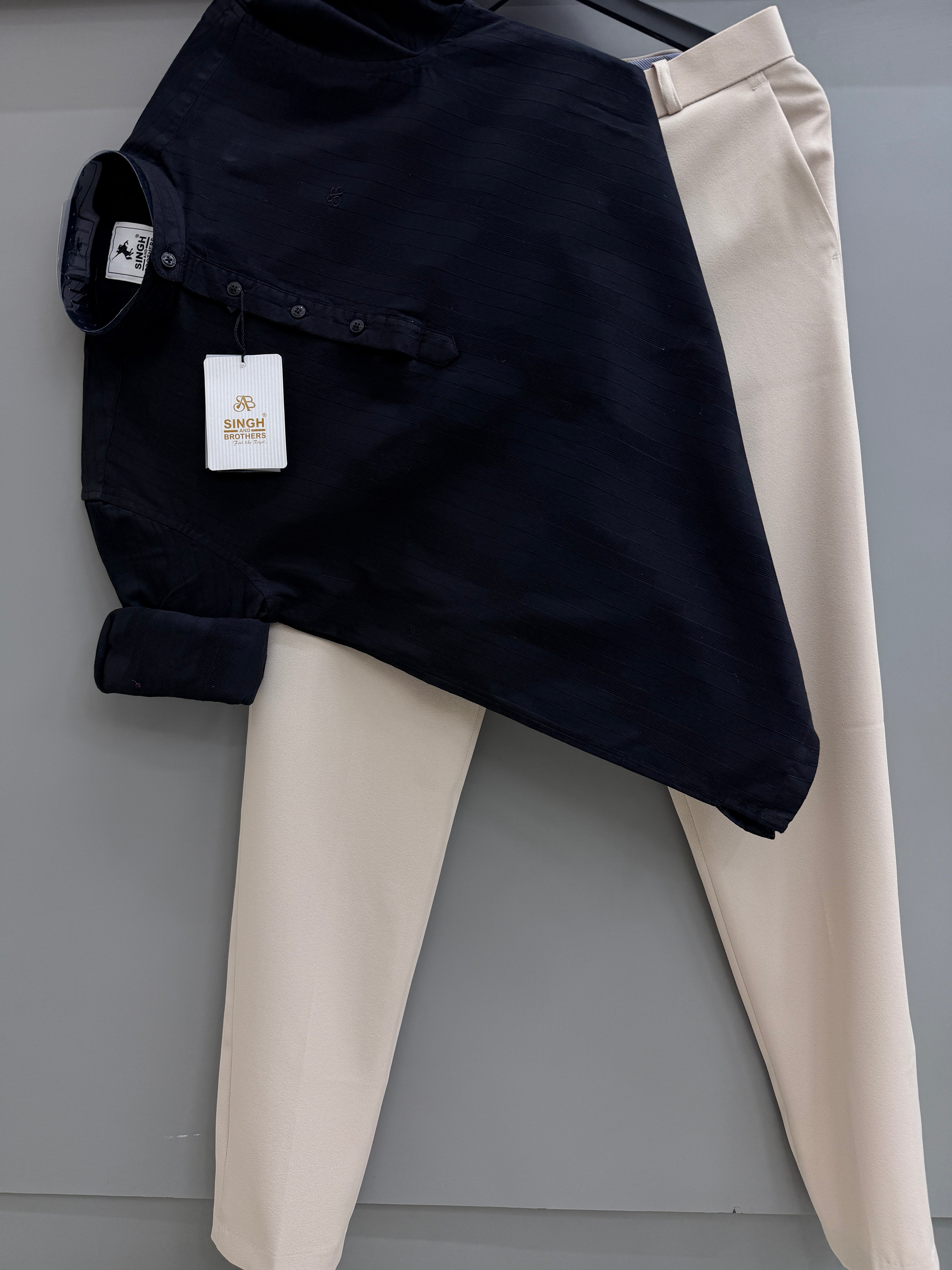 Self strip short kurta With Trouser pant