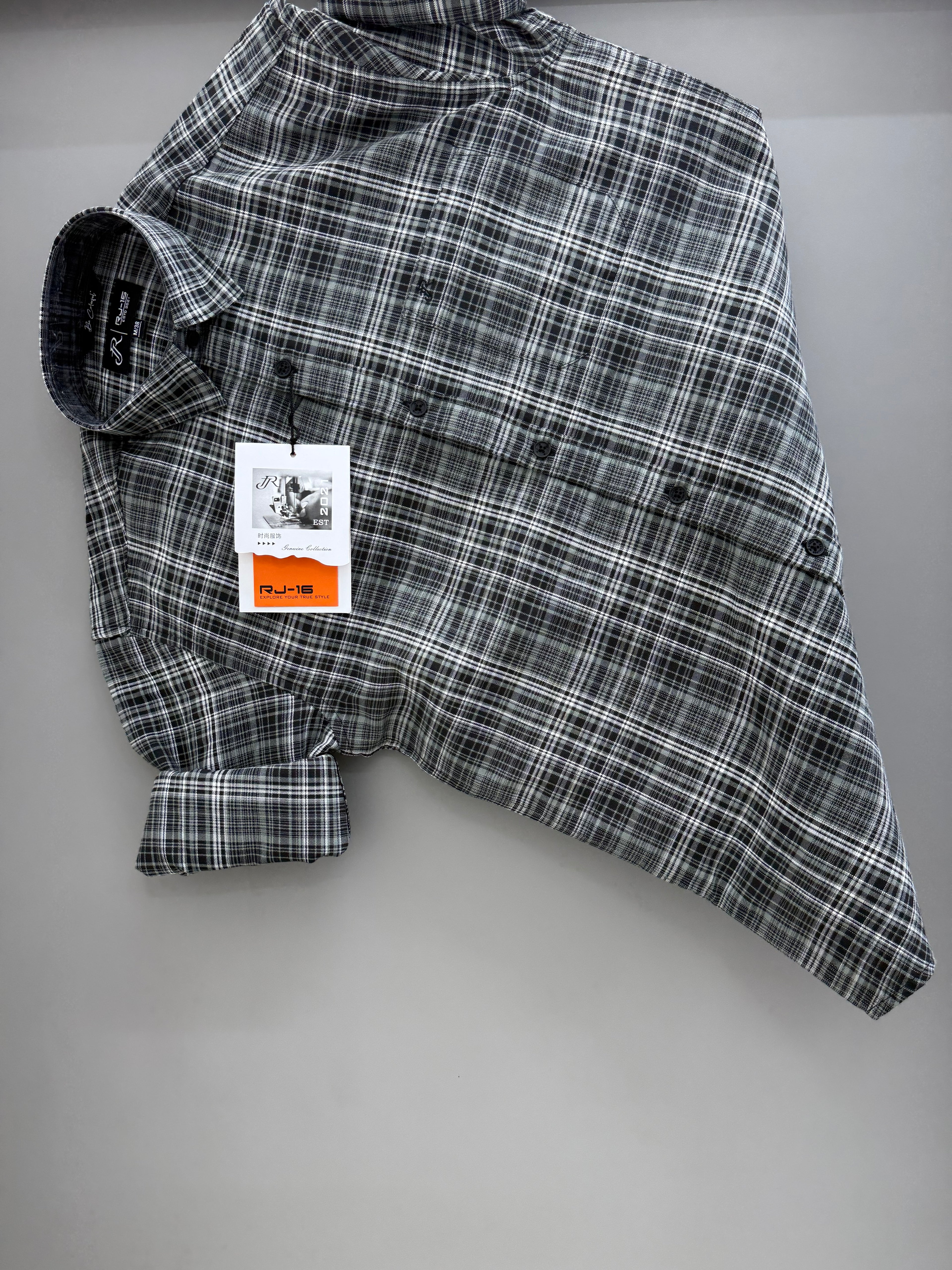 Green white check shirt