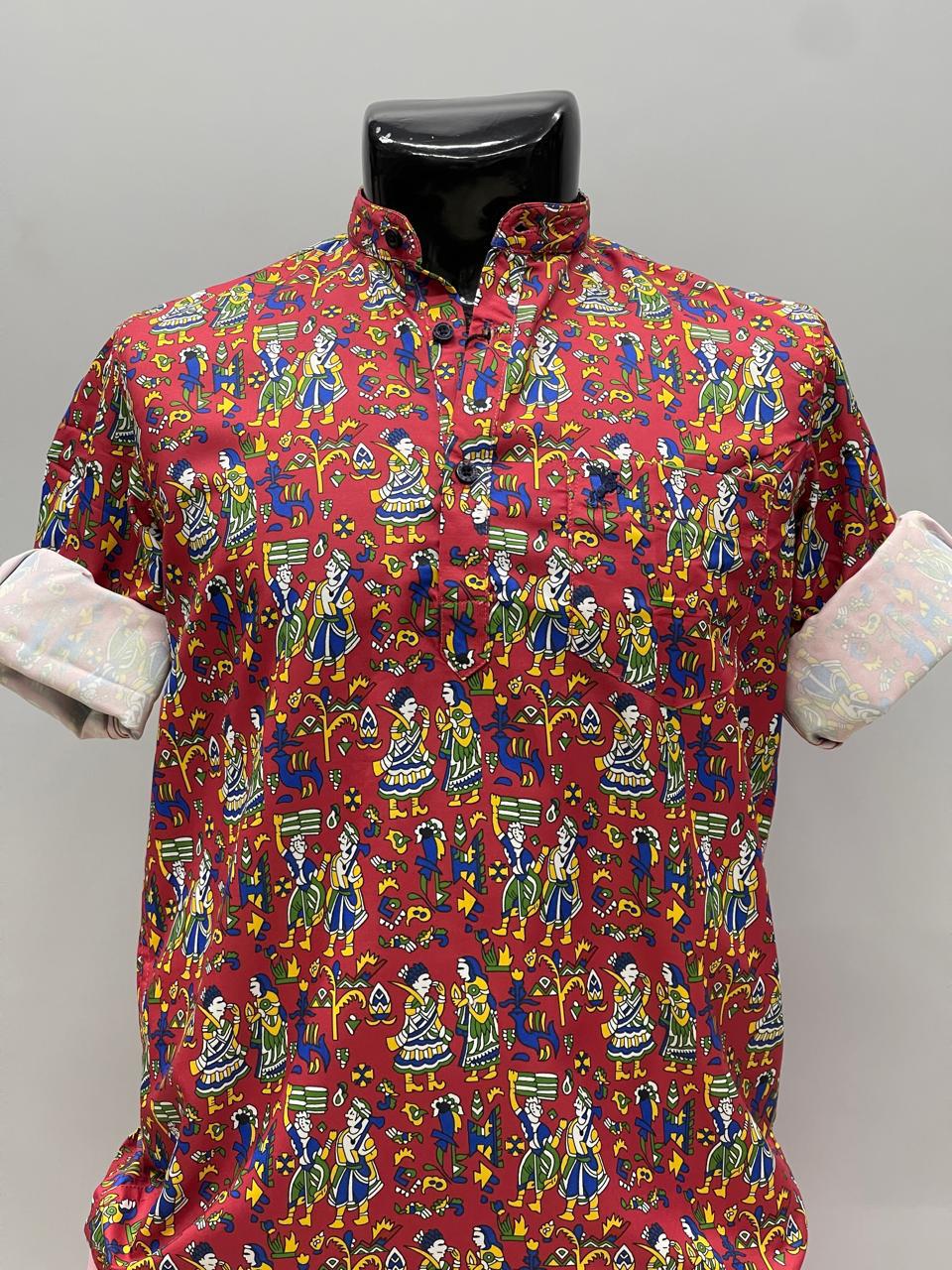 Red Printed Short Kurta