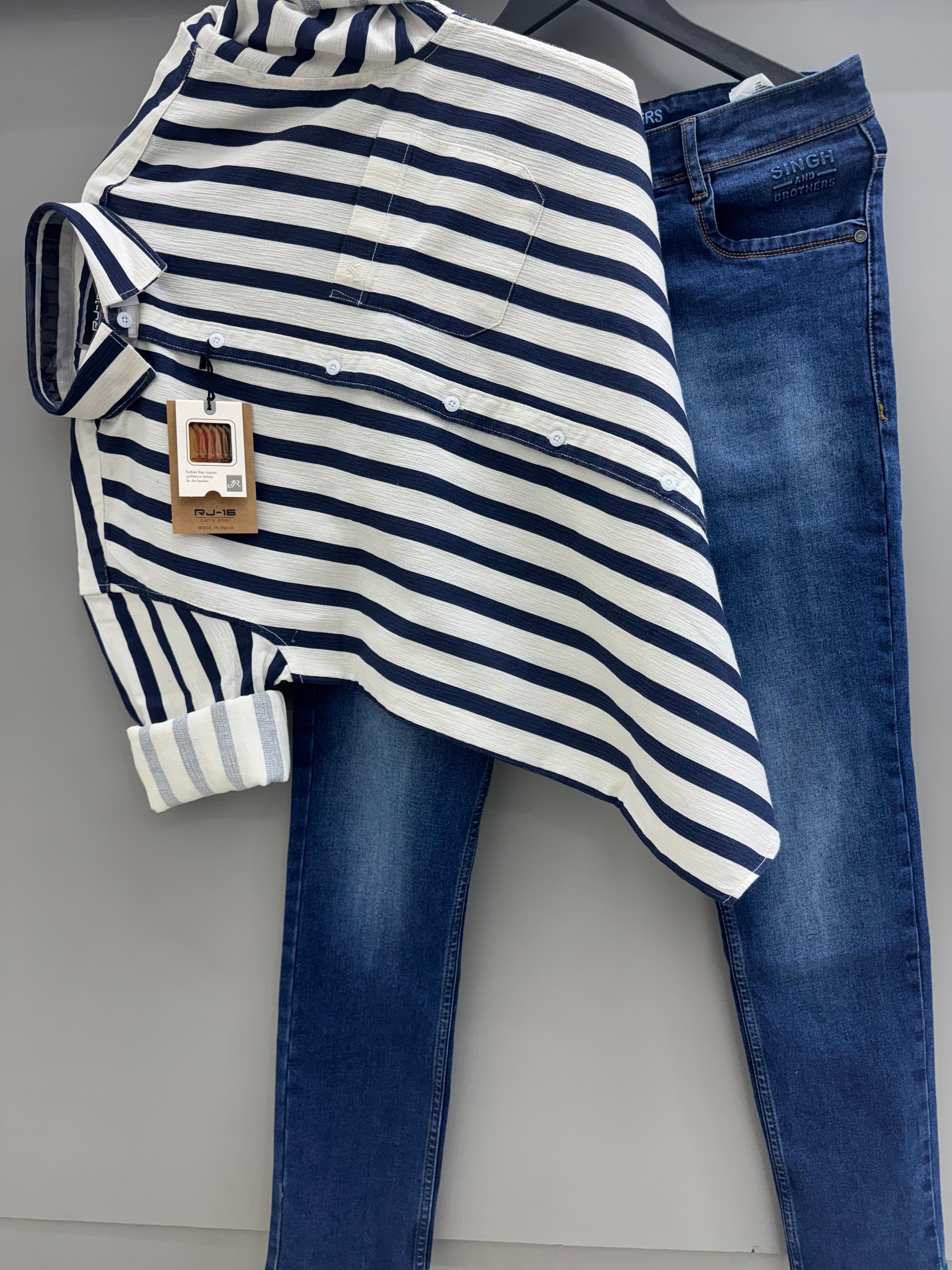Blue Strip Shirt With Jeans Pant