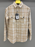Double Pocket Back Print Cream Check Shirt