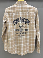 Double Pocket Back Print Cream Check Shirt