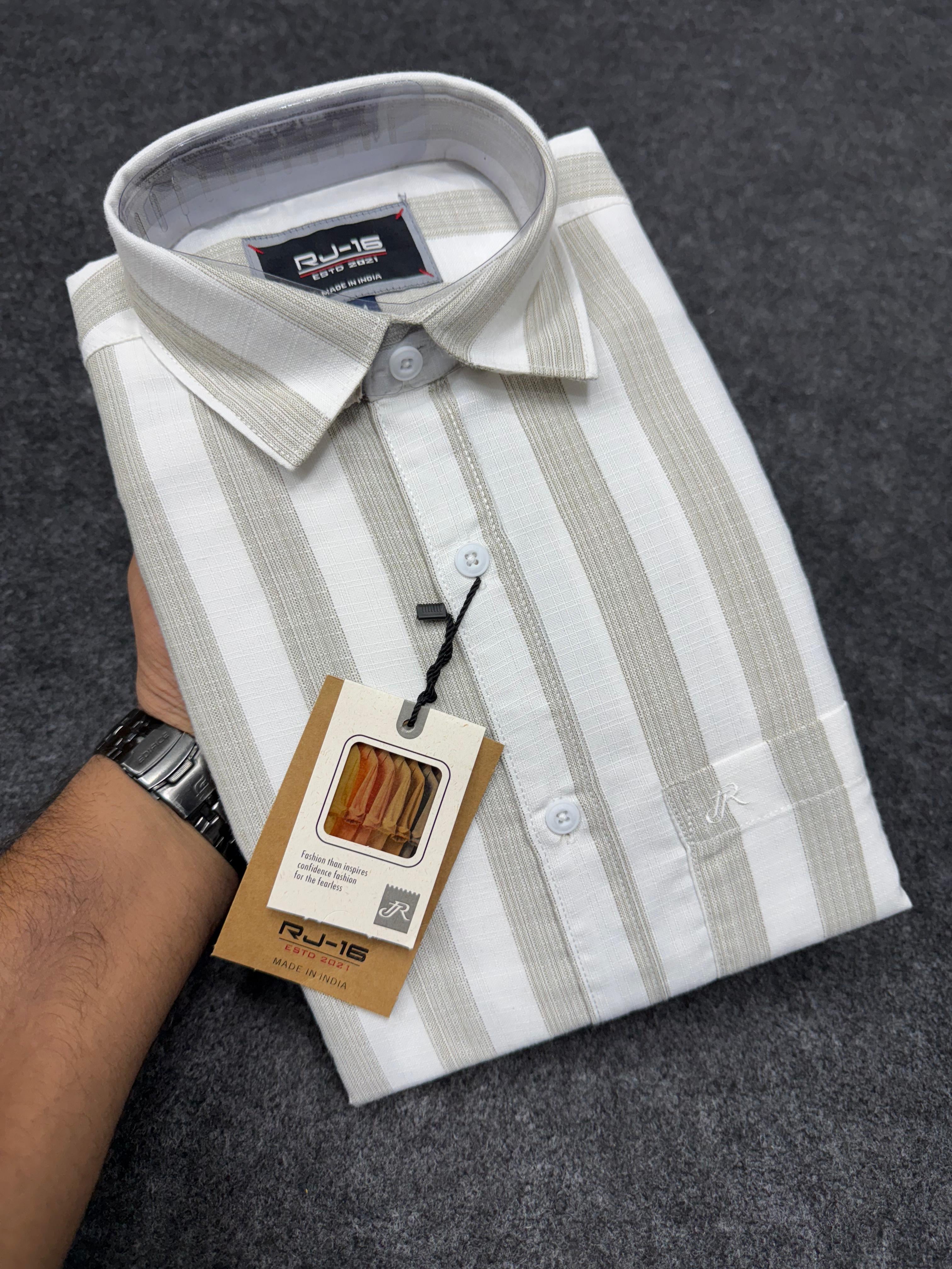 Light cream with white broad strip Shirt