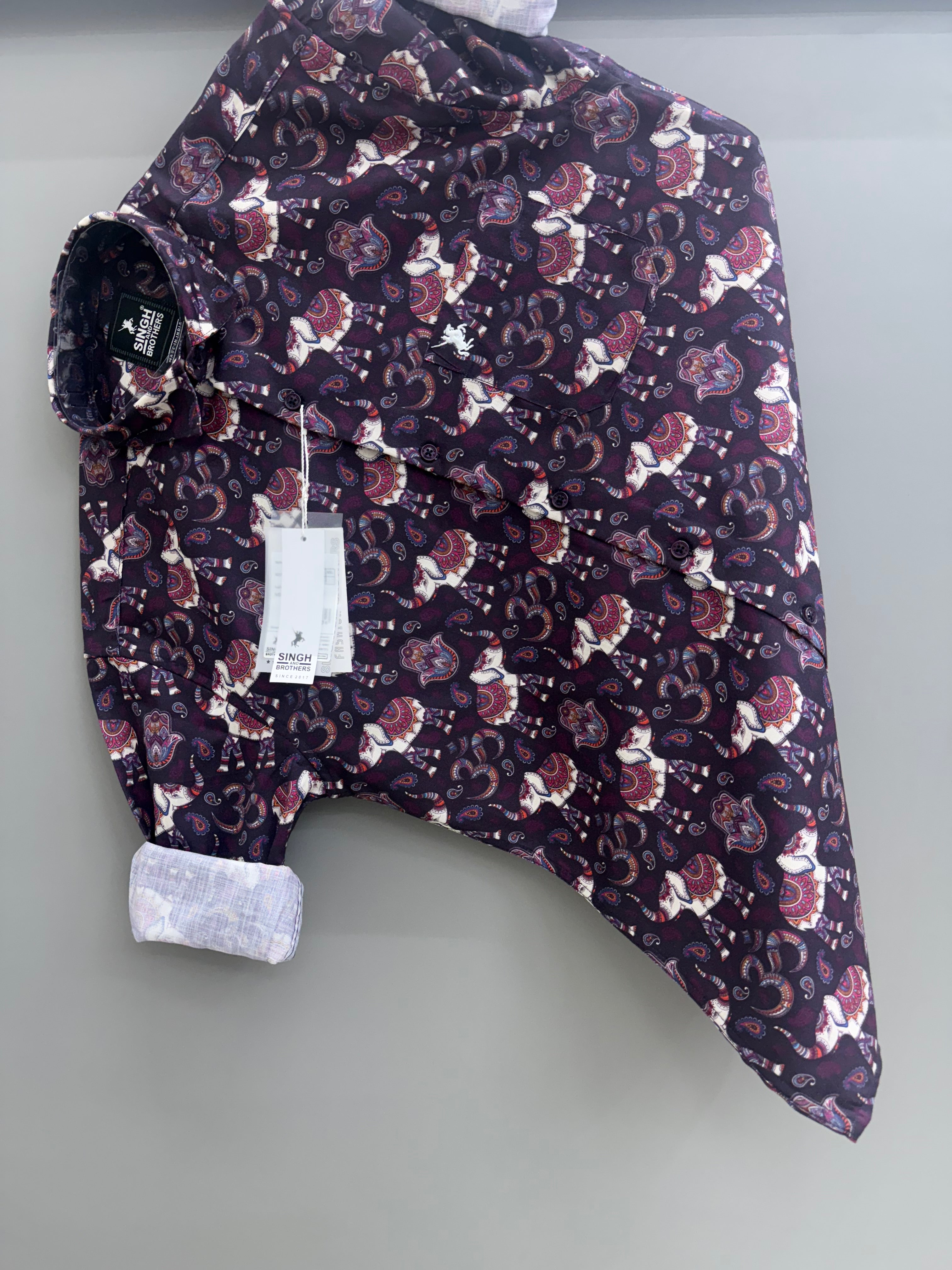 printed shirt purple elephant