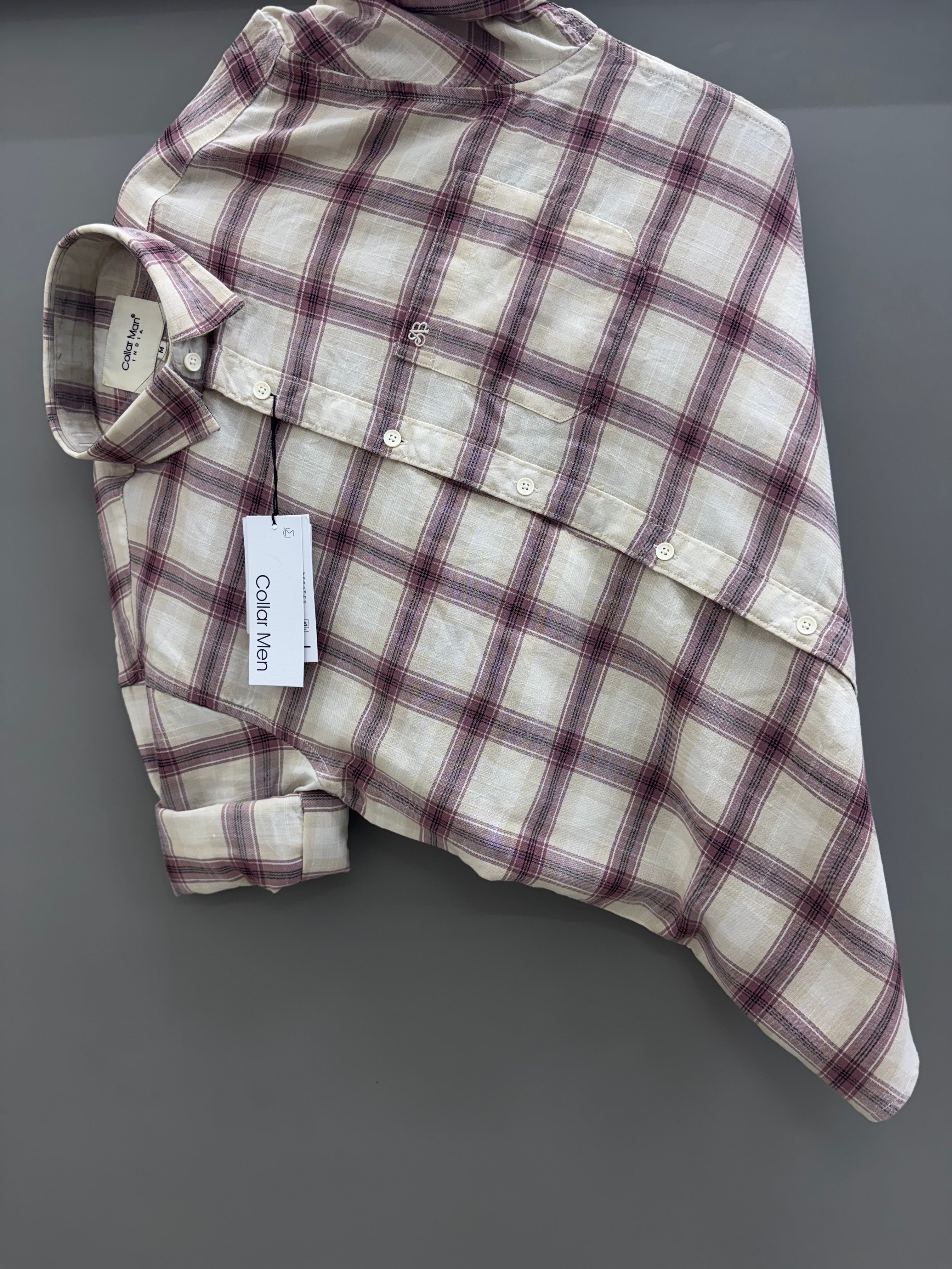 Light cream with pink Check Shirt