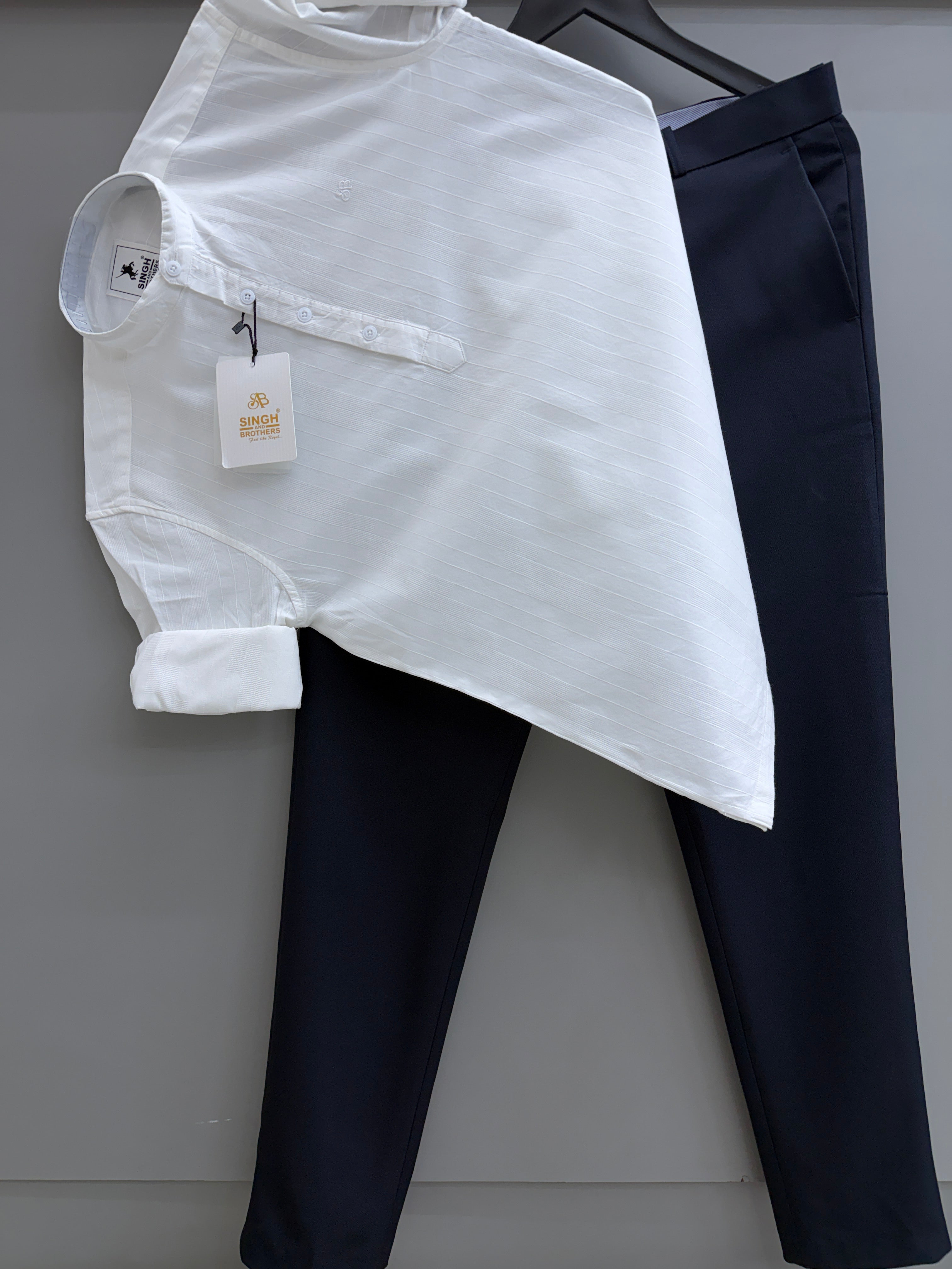 Self strip short kurta With Trouser pant