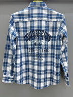Double Pocket Back Print Blue Check Shirt