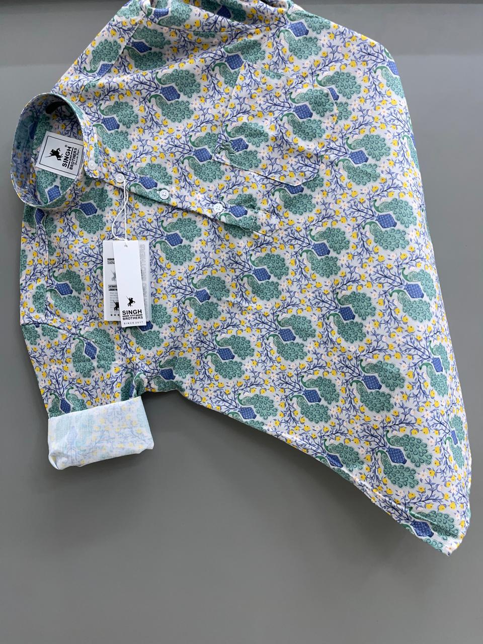 White Green Printed Short Kurta