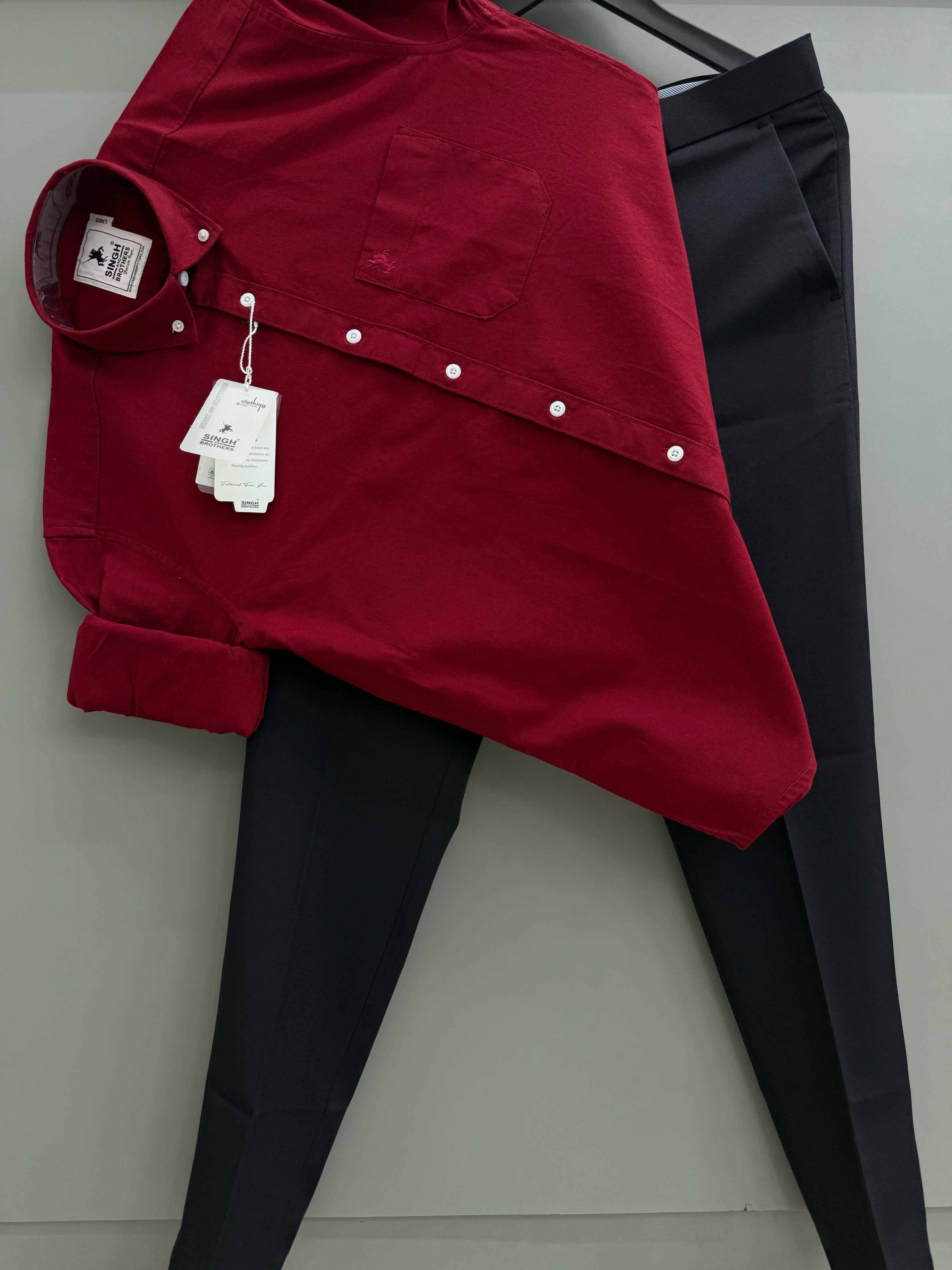 Red Cotton Oxford Shirt With Black Formal Pant