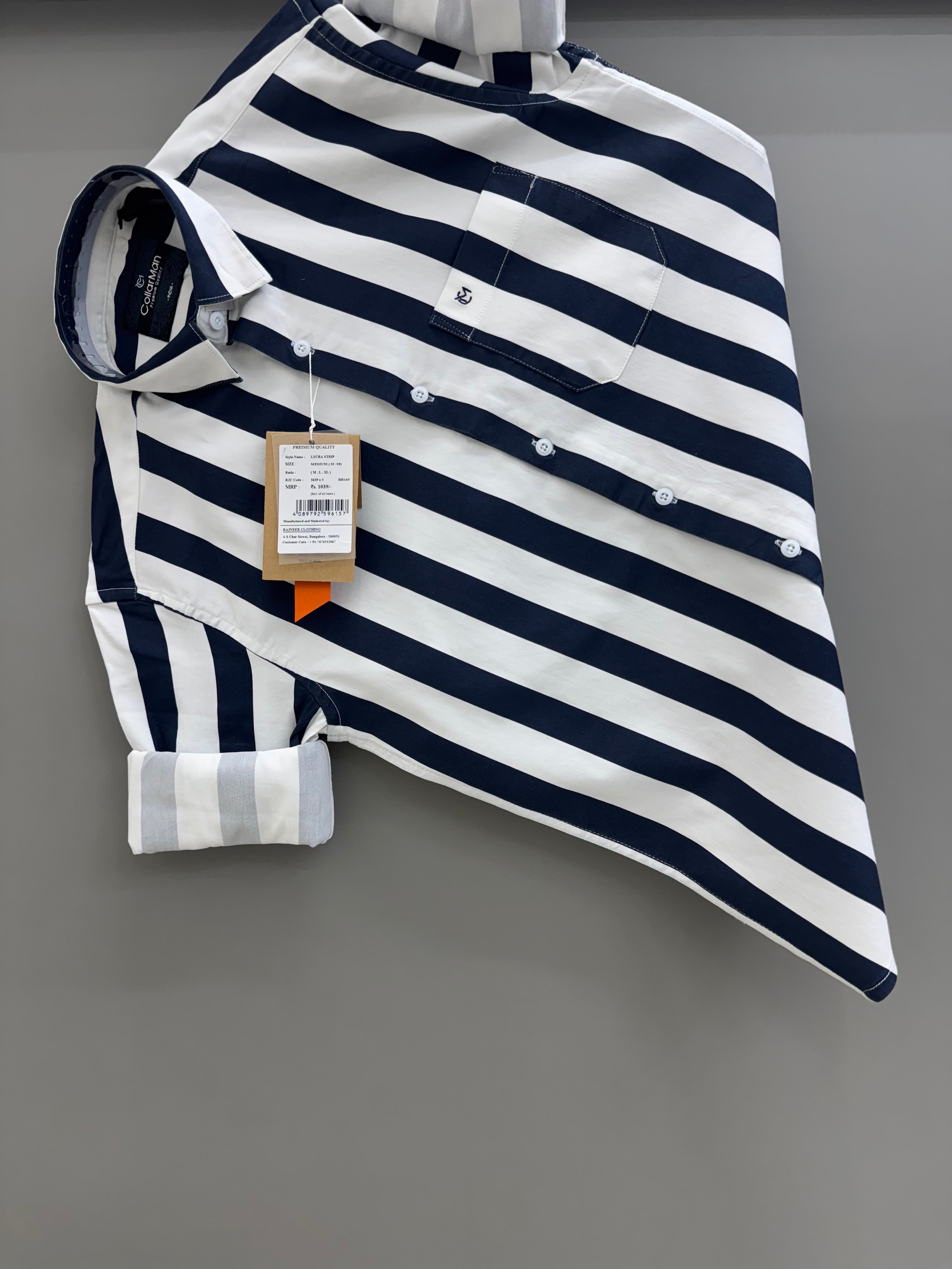 Lycra navy blue  strip Shirt