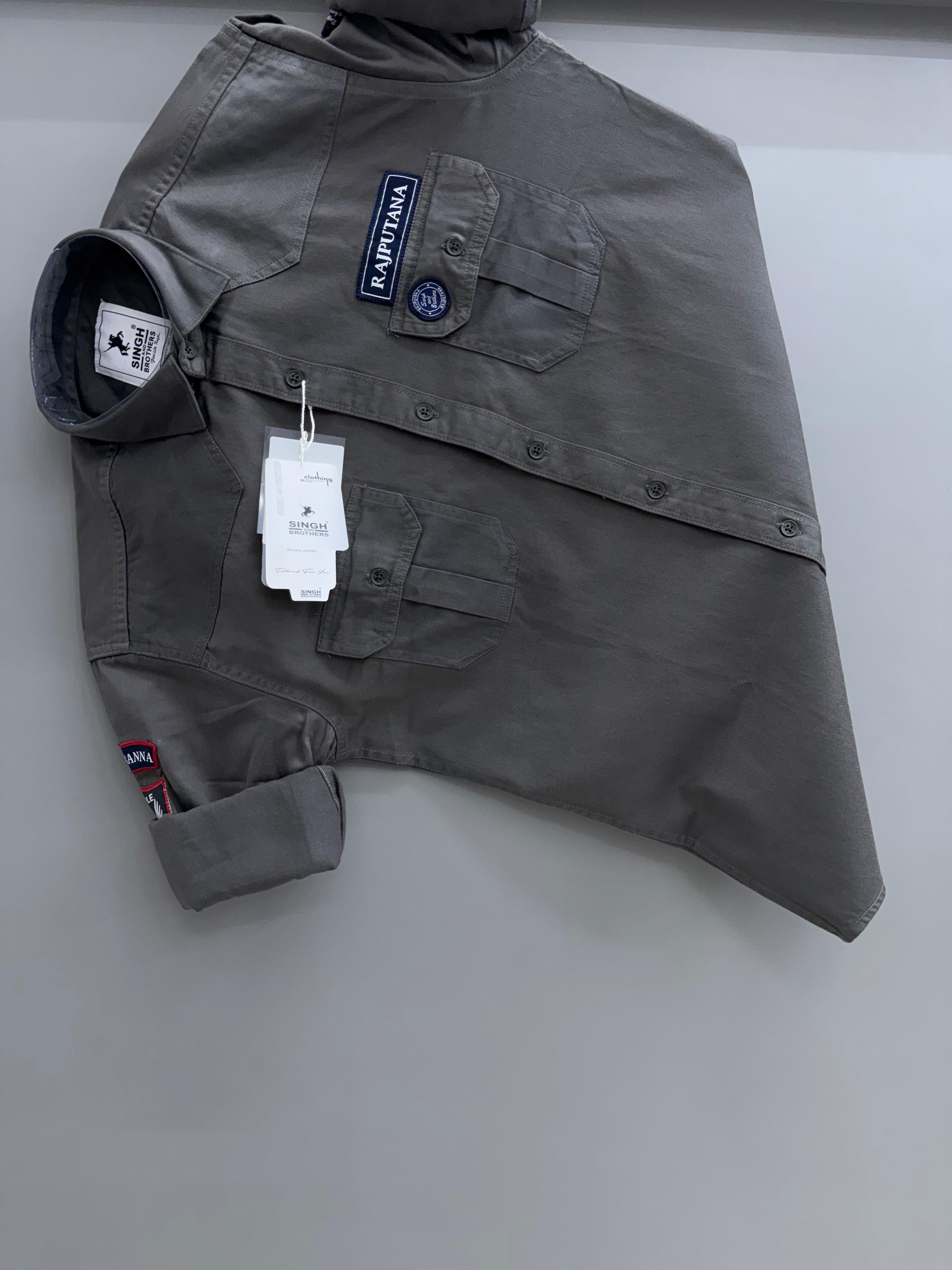 Double Pocket charcoal grey Rajputana Shirt